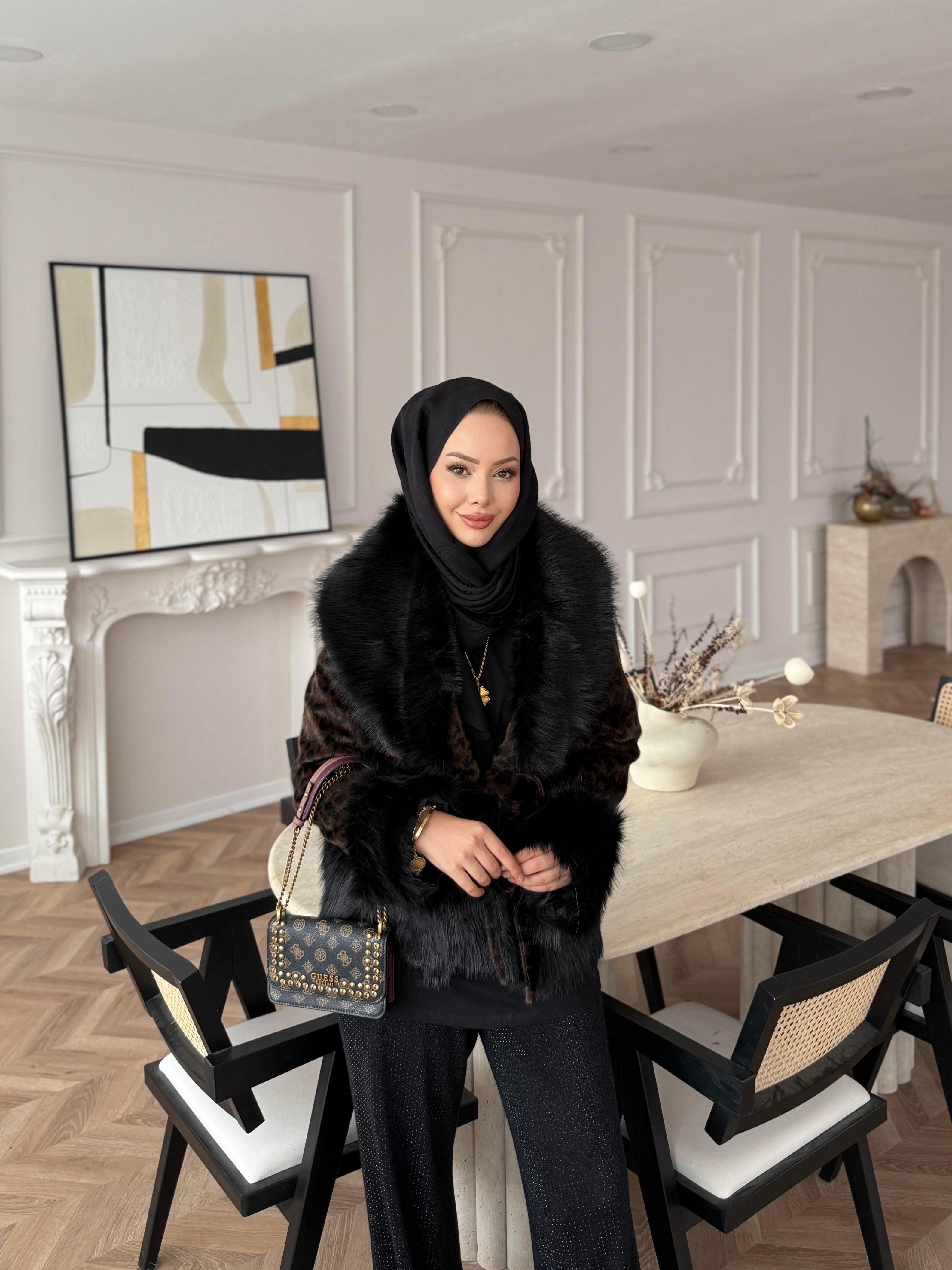 Owen Kürklü Leopar Kaban Kahve