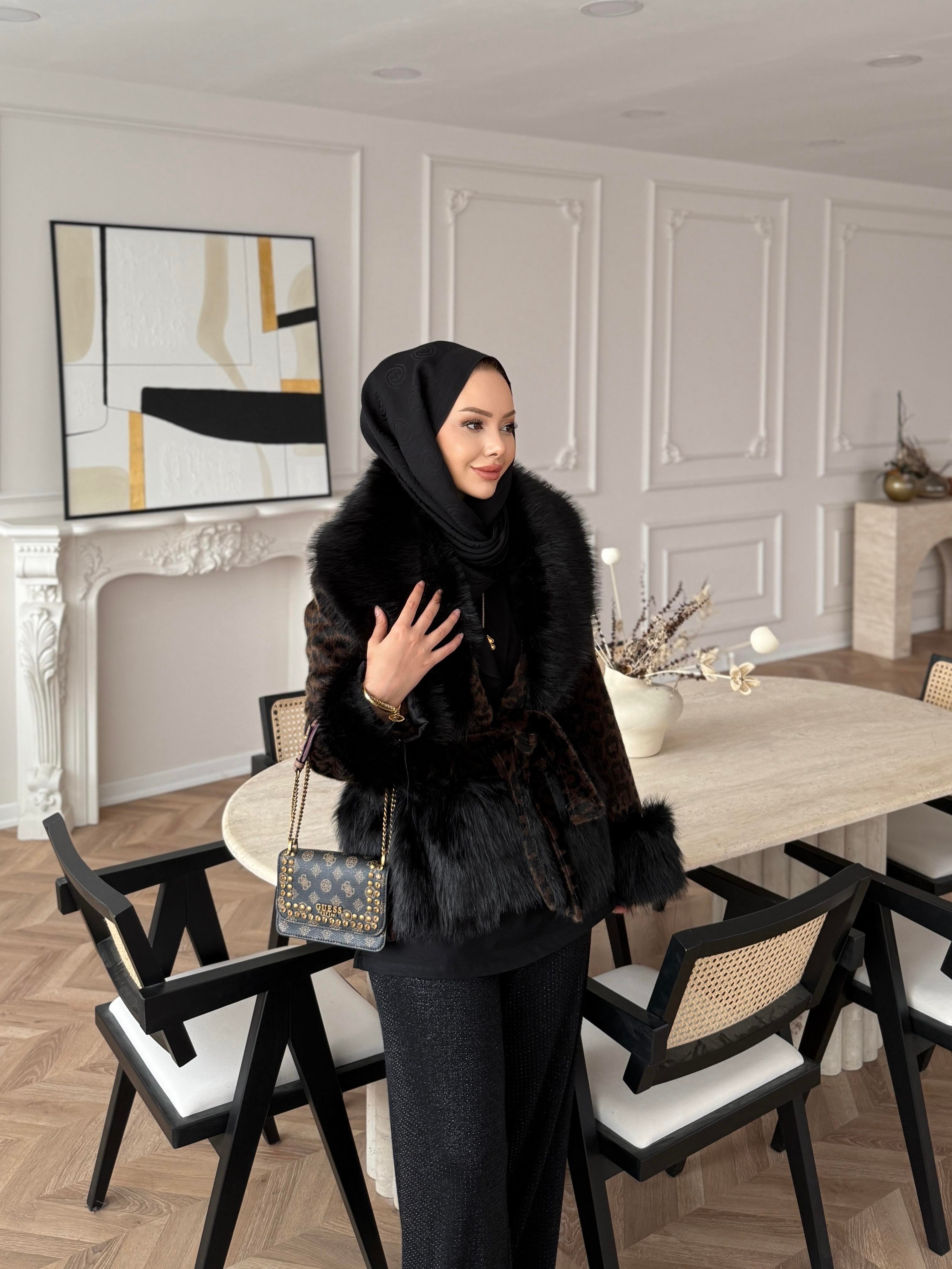 Owen Kürklü Leopar Kaban Kahve