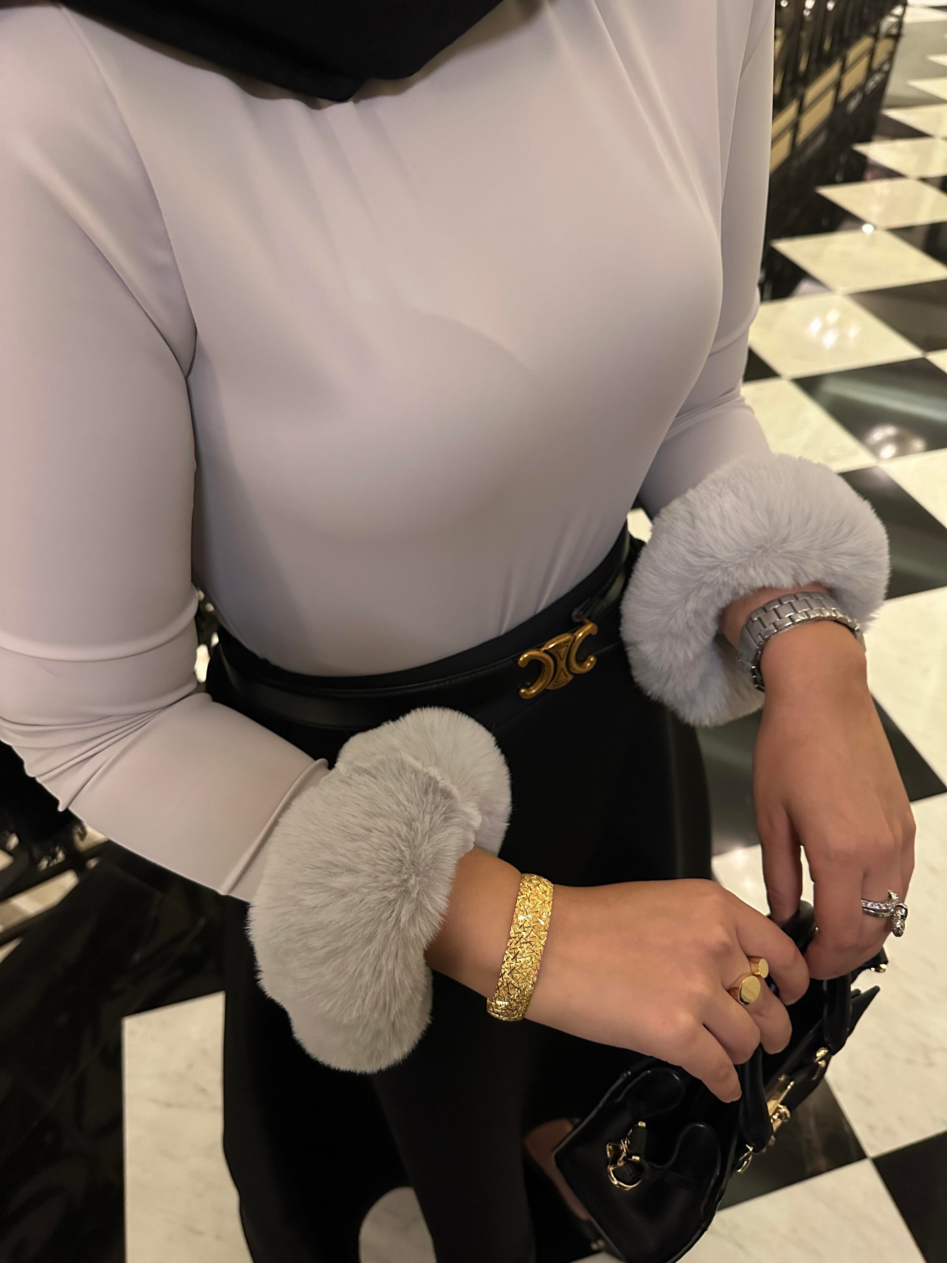 Peluş Kollu Çıtçıtlı Body Gri