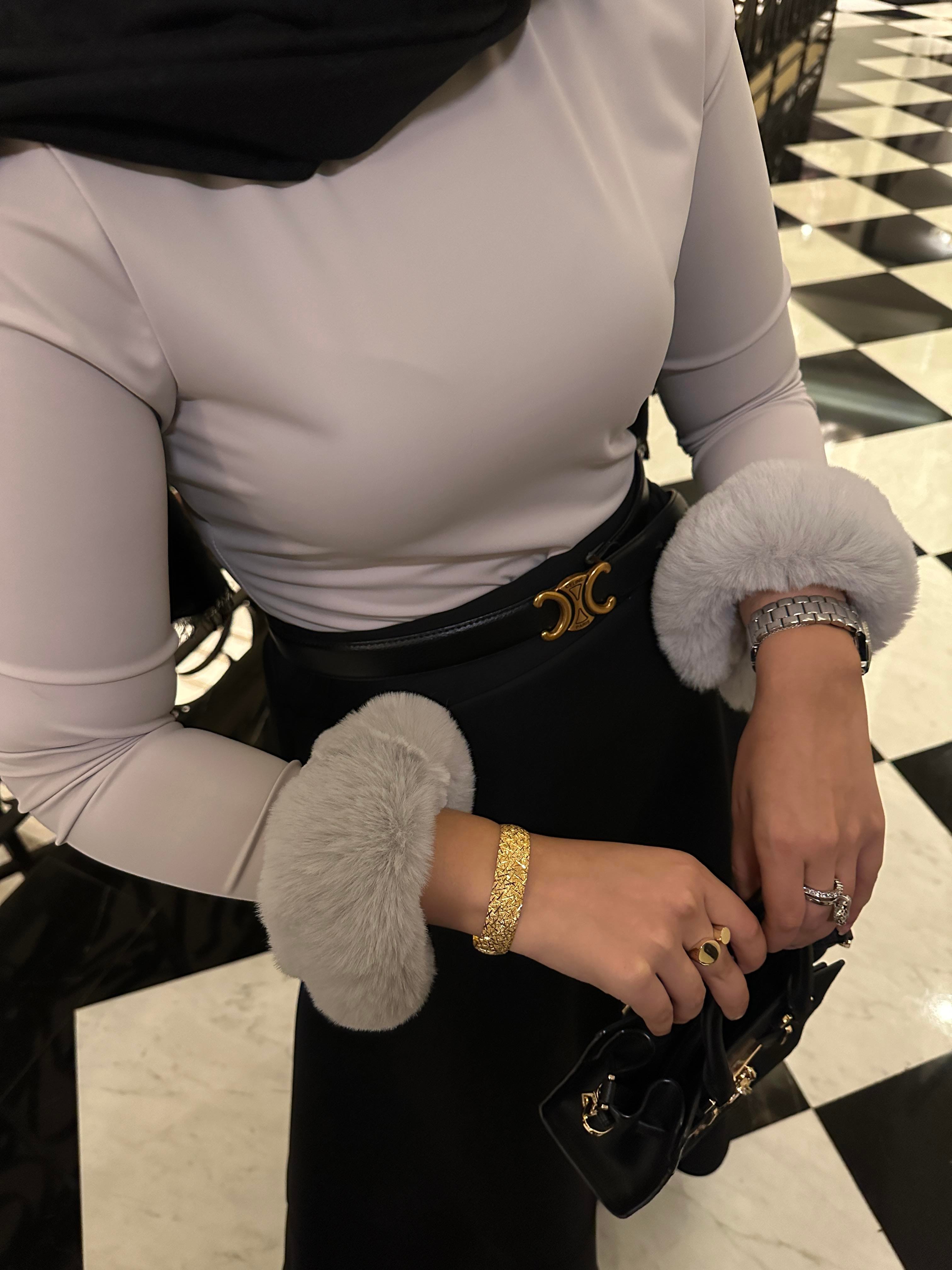 Peluş Kollu Çıtçıtlı Body Gri