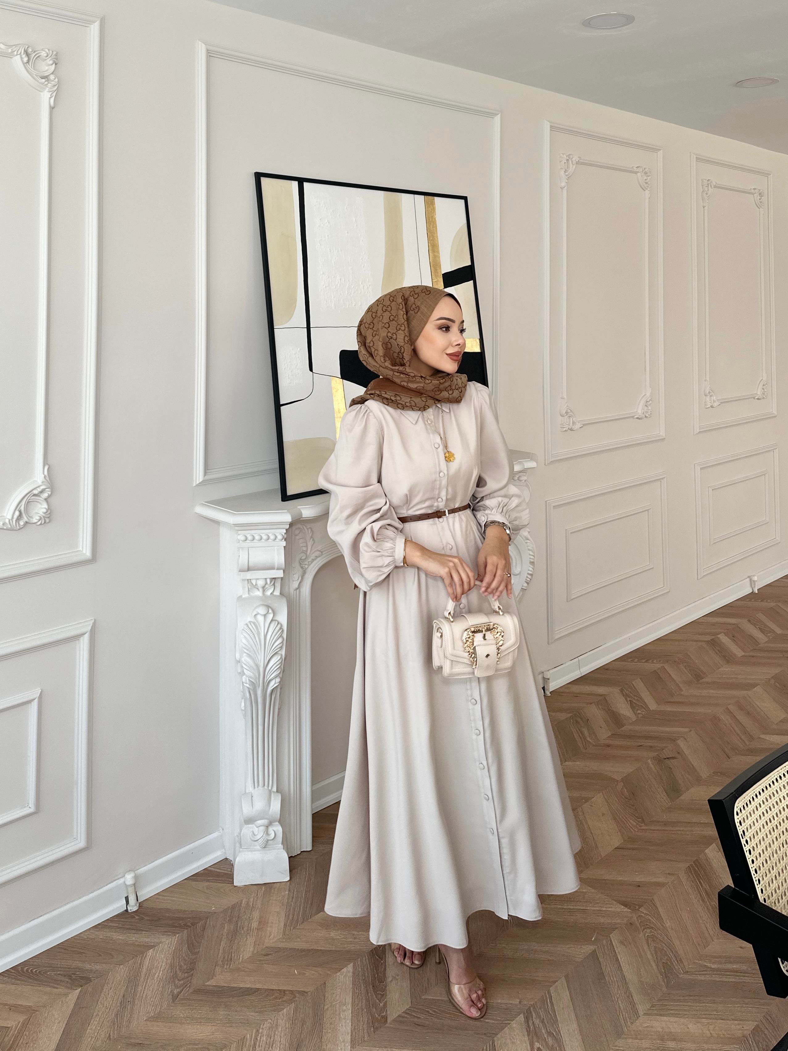 Perla Tensel Elbise Bej