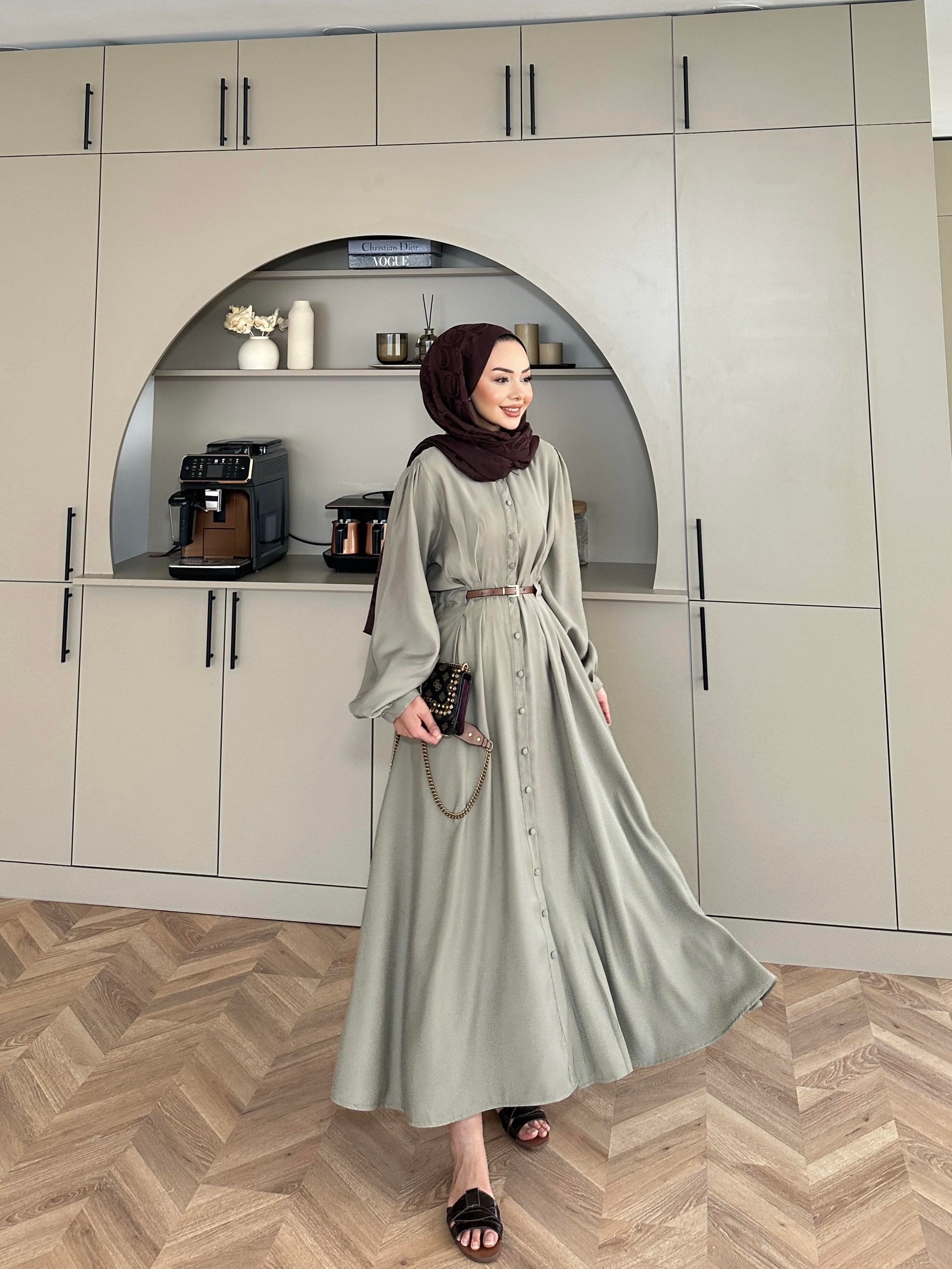 Perla Tensel Elbise Haki