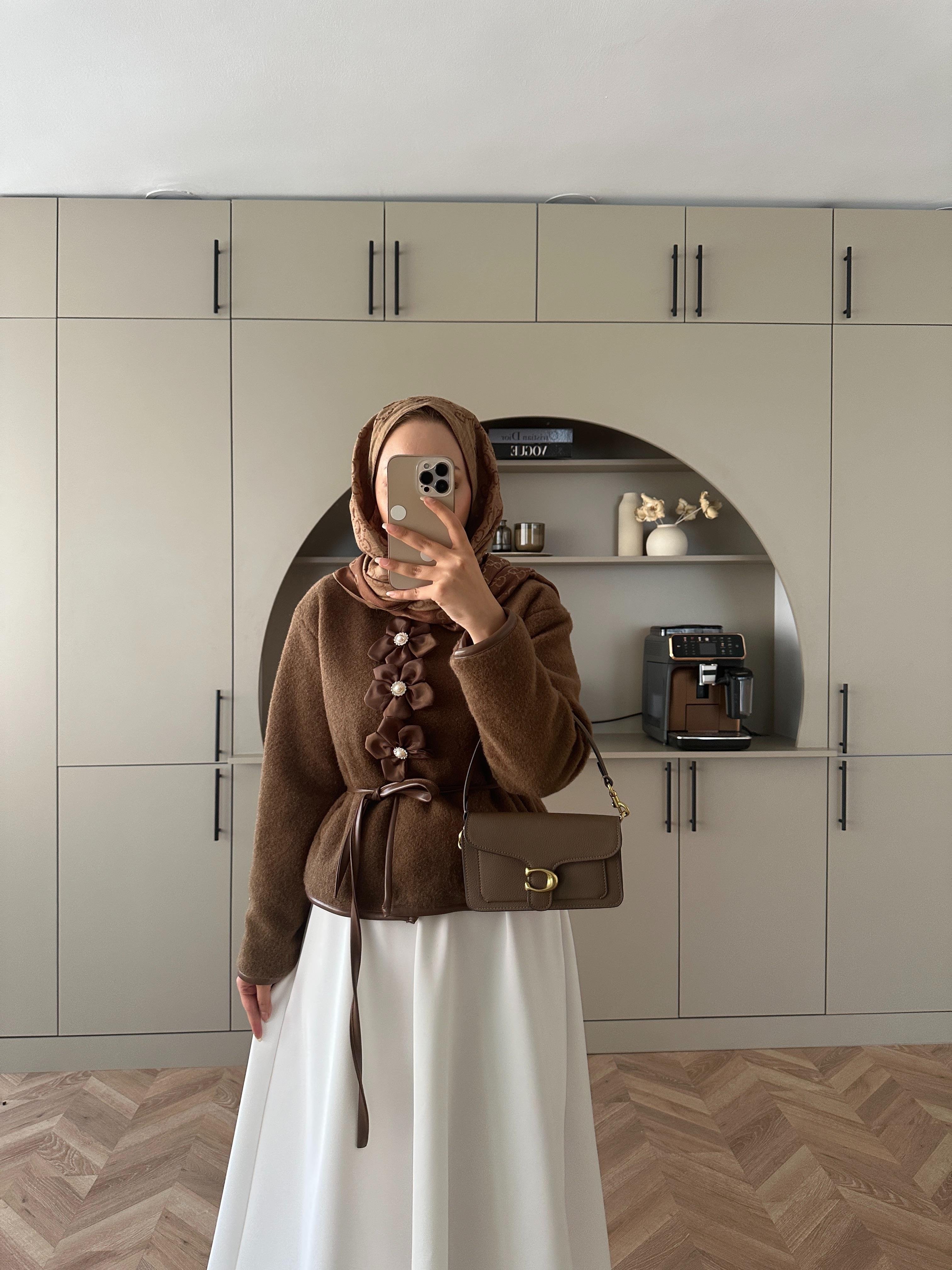 Petra Deri Biyeli Ceket Kahverengi