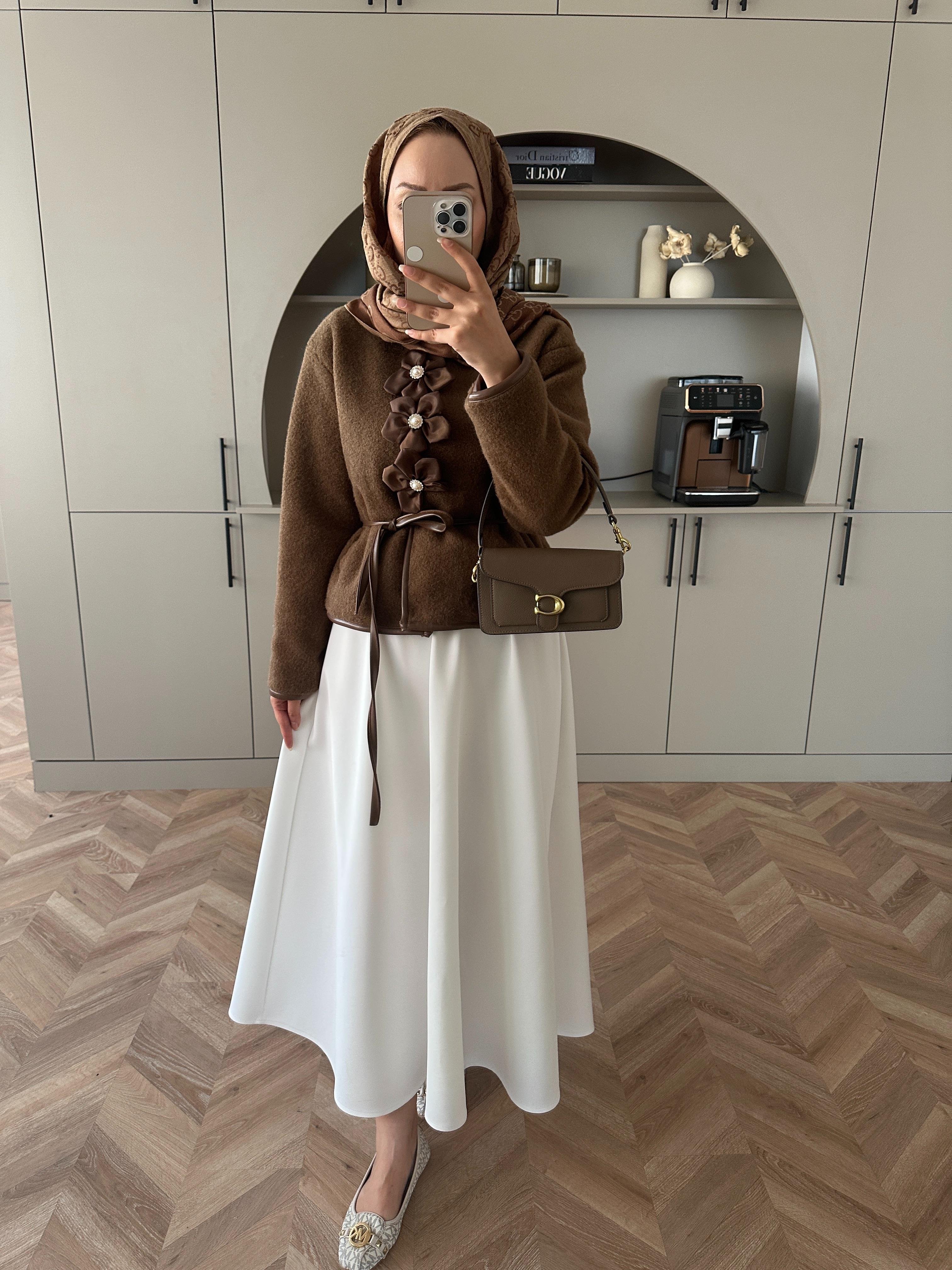 Petra Deri Biyeli Ceket Kahverengi