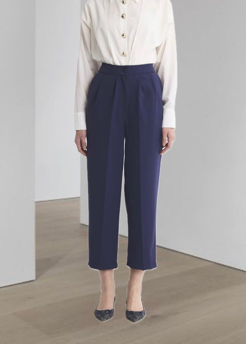 Pileli Pantolon Lacivert