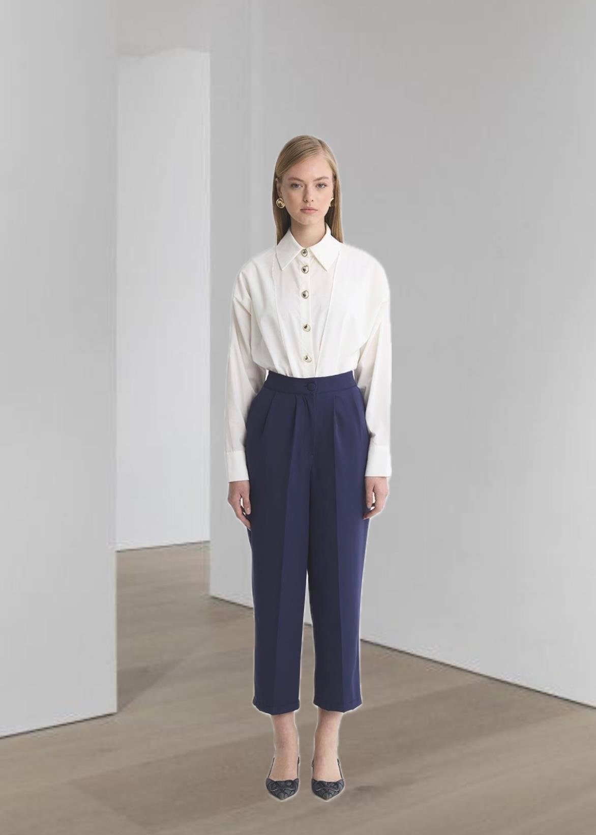 Pileli Pantolon Lacivert