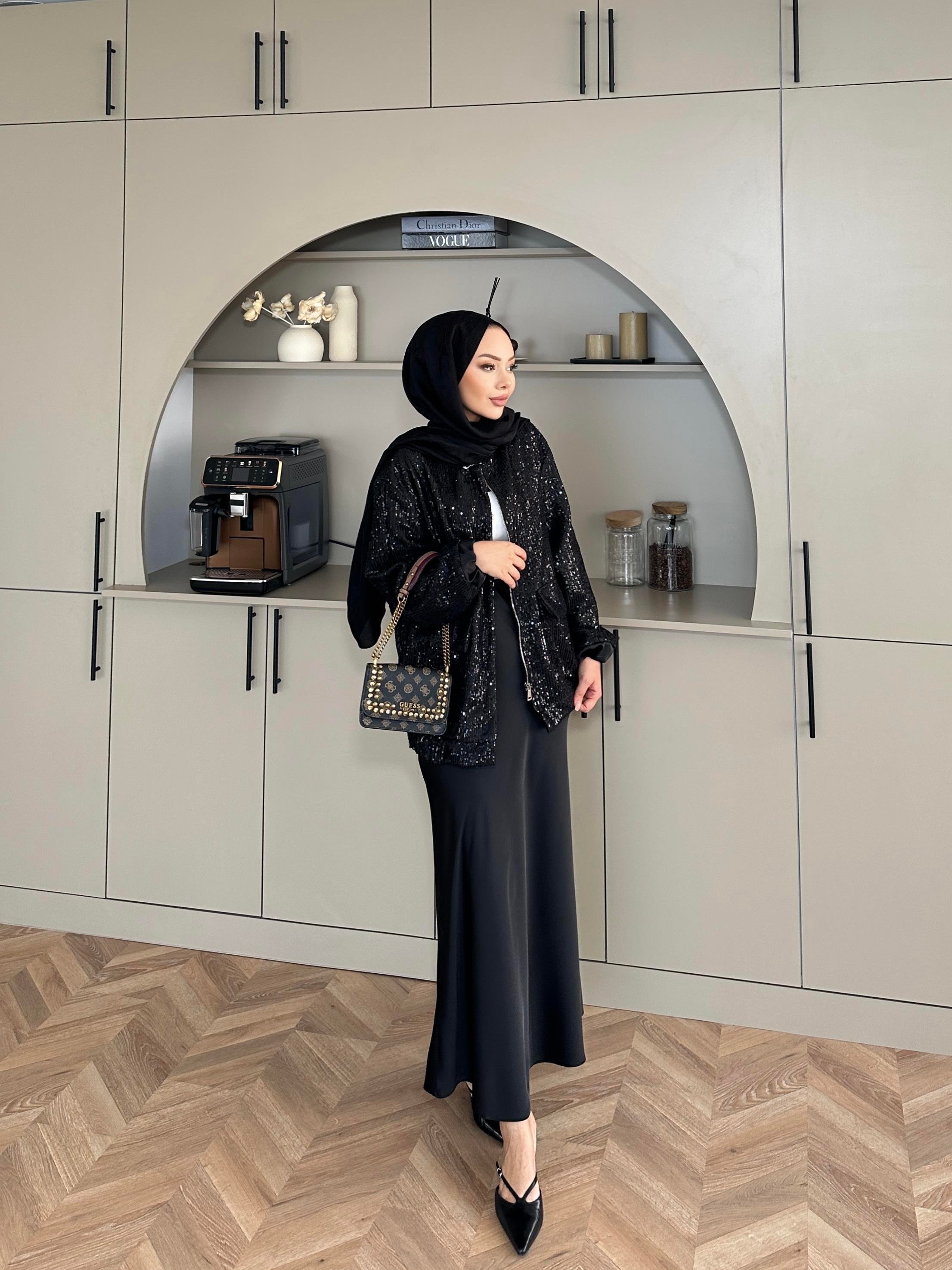 Pullu Bomber Ceket Siyah