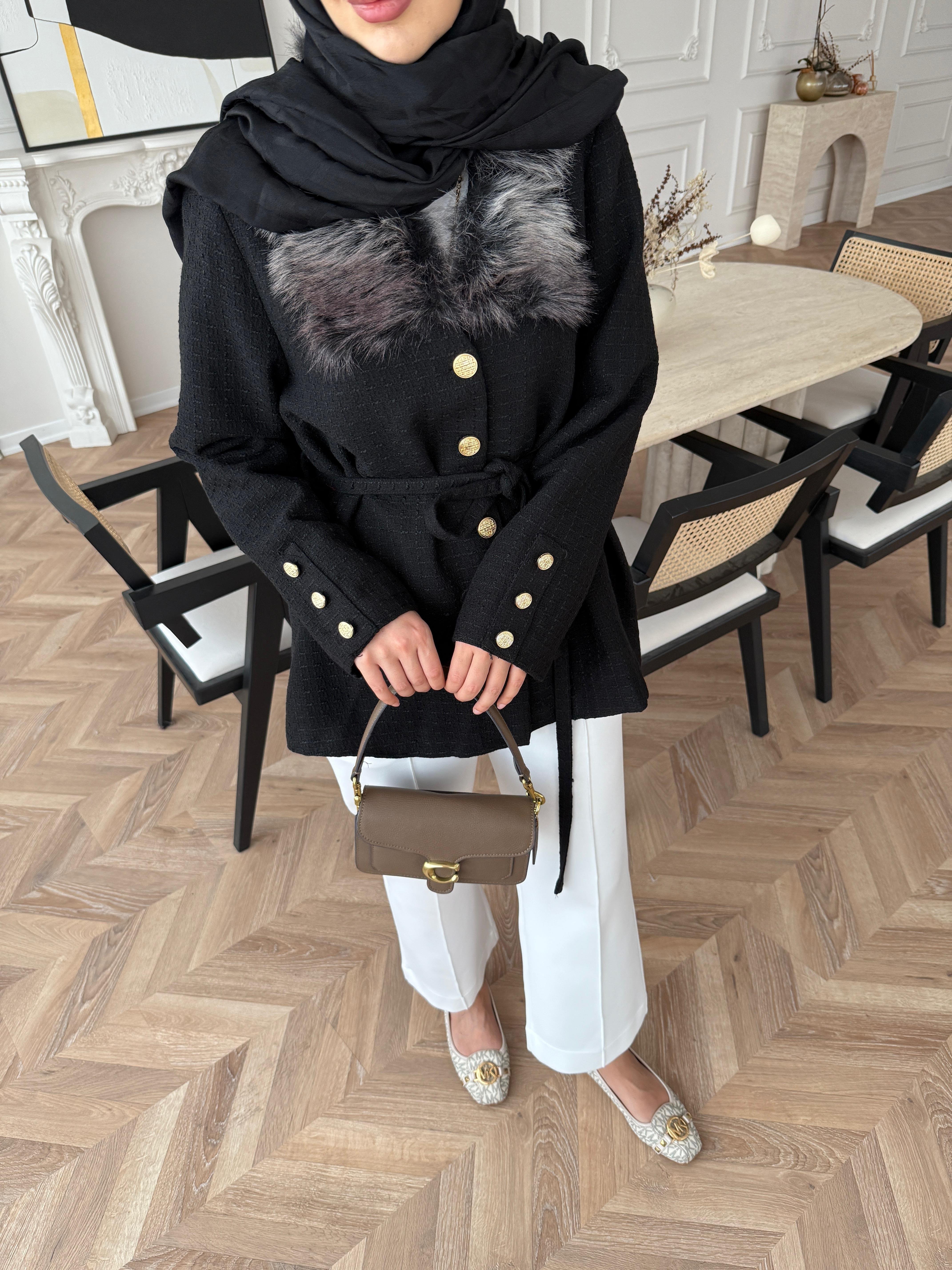 Quva Kürk Detaylı Hırka/Ceket Siyah