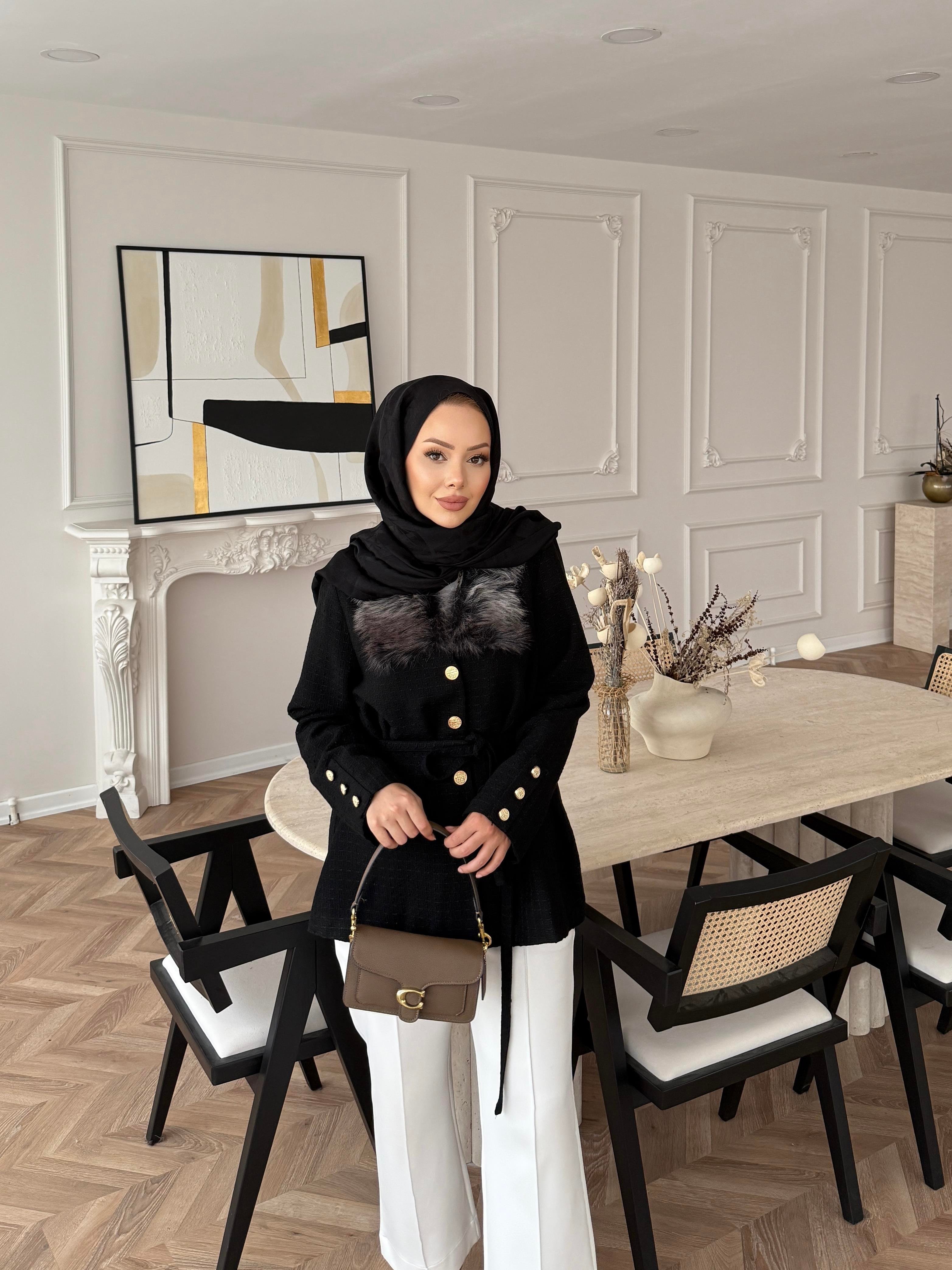 Quva Kürk Detaylı Hırka/Ceket Siyah