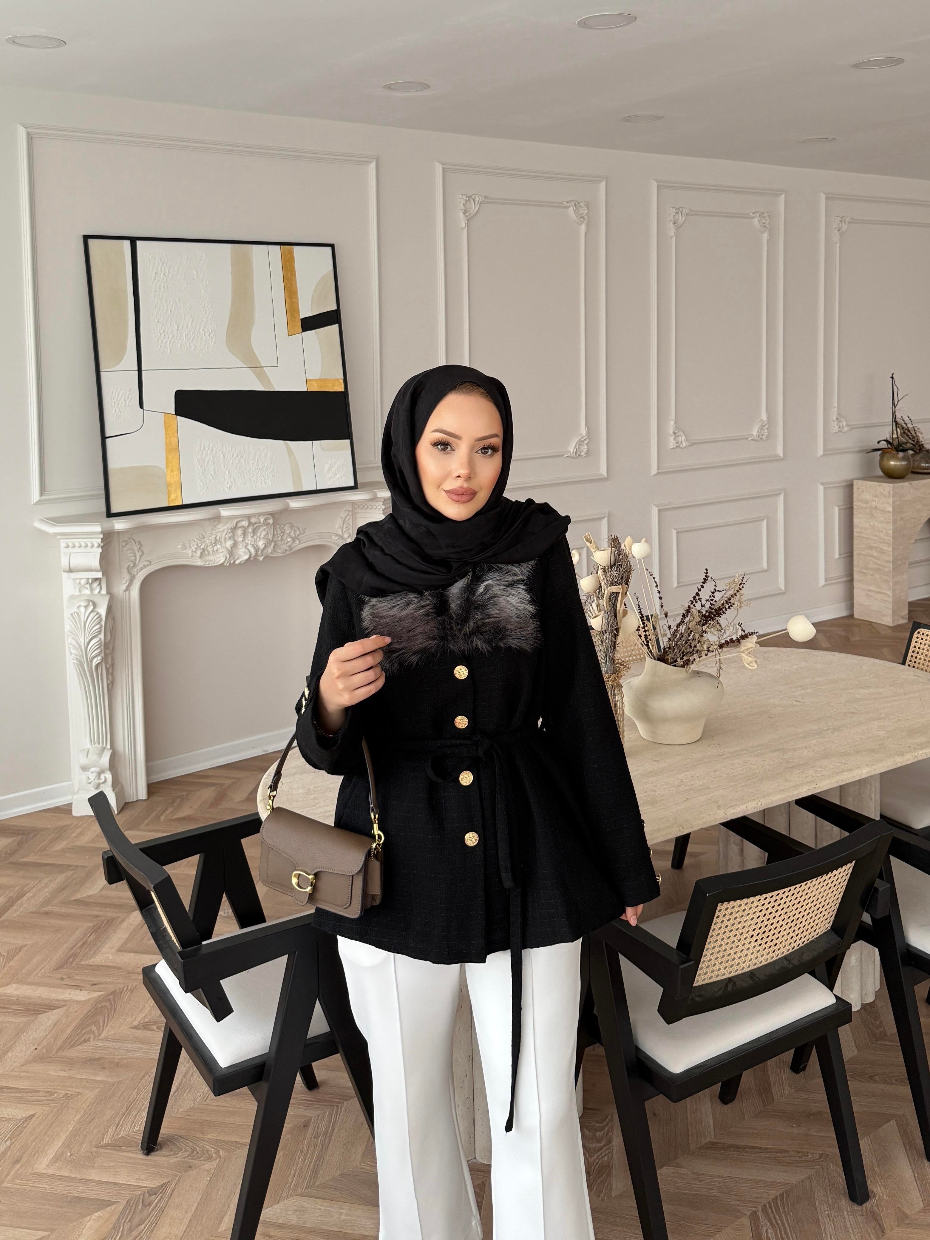 Quva Kürk Detaylı Hırka/Ceket Siyah