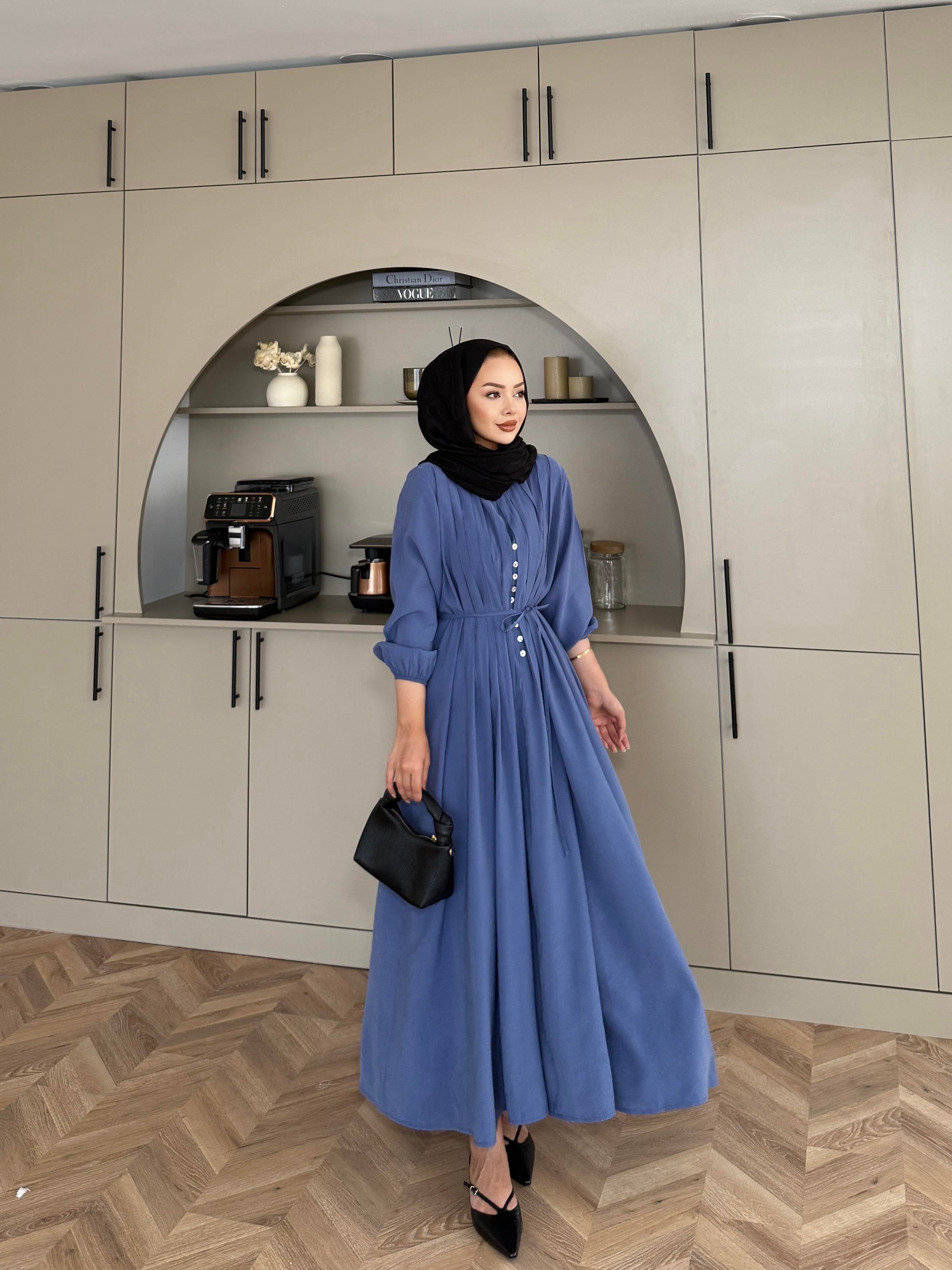 Retro Nervüllü Elbise İndigo