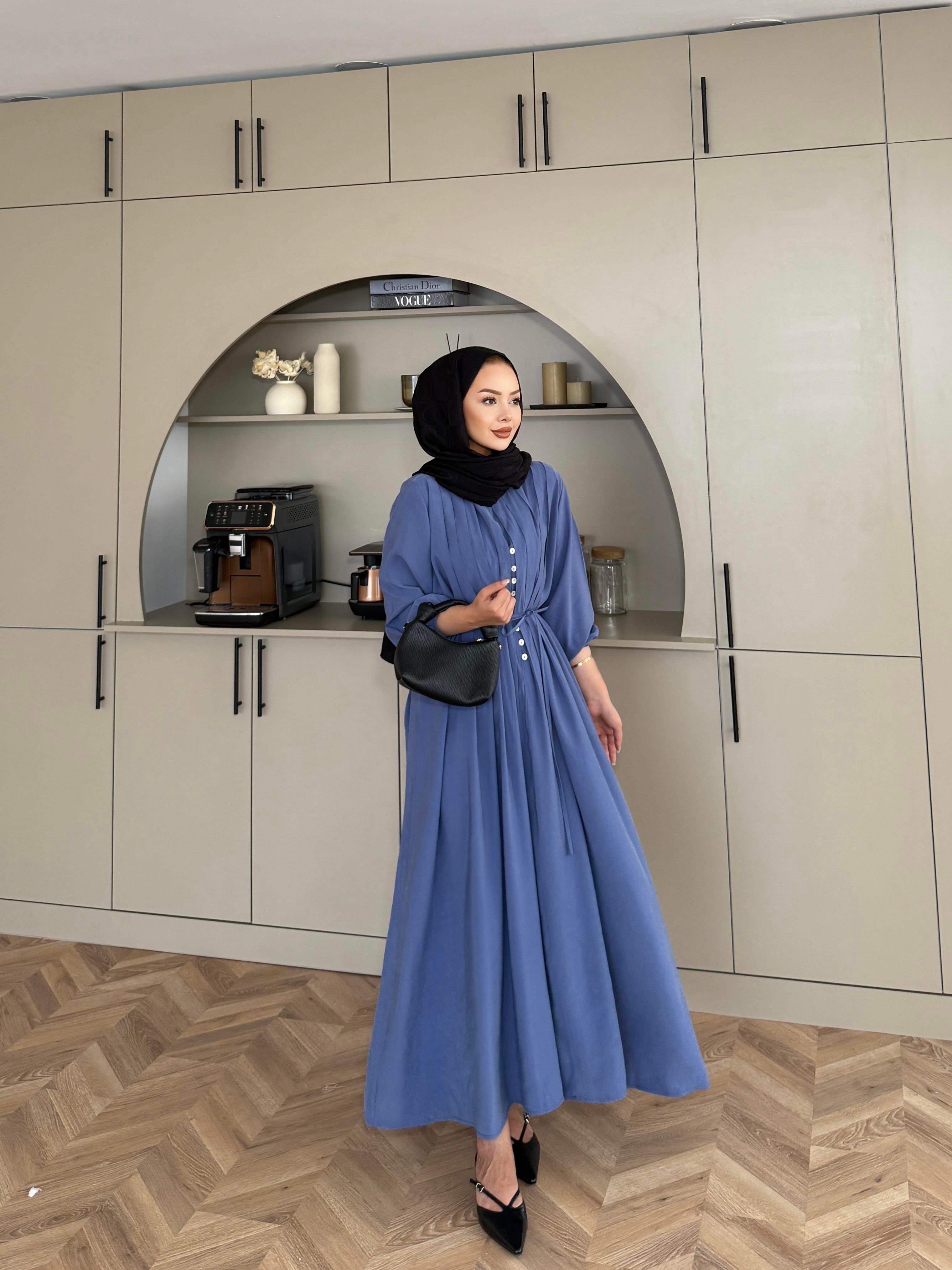 Retro Nervüllü Elbise İndigo