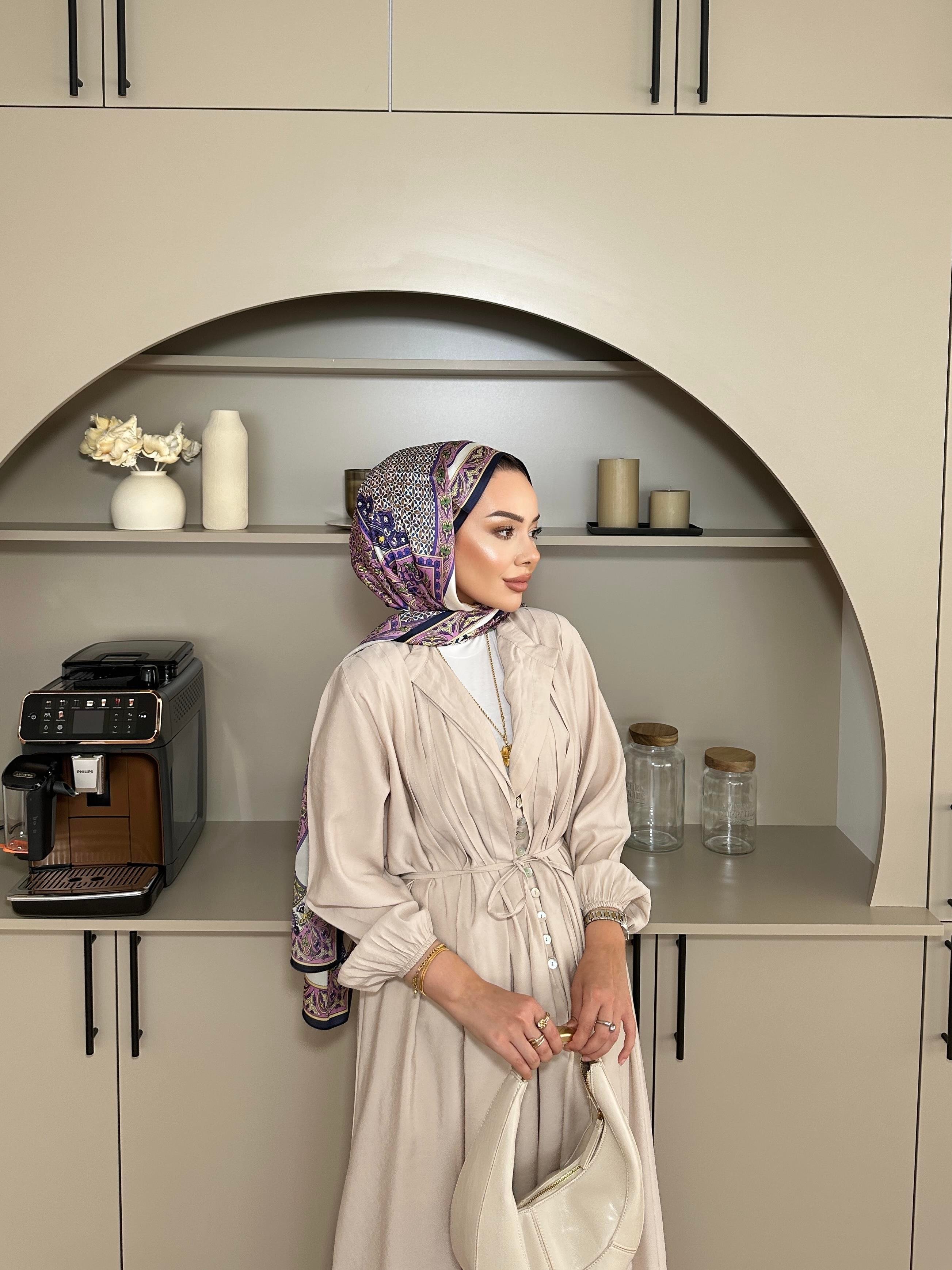 Retro Nervürlü Elbise Bej