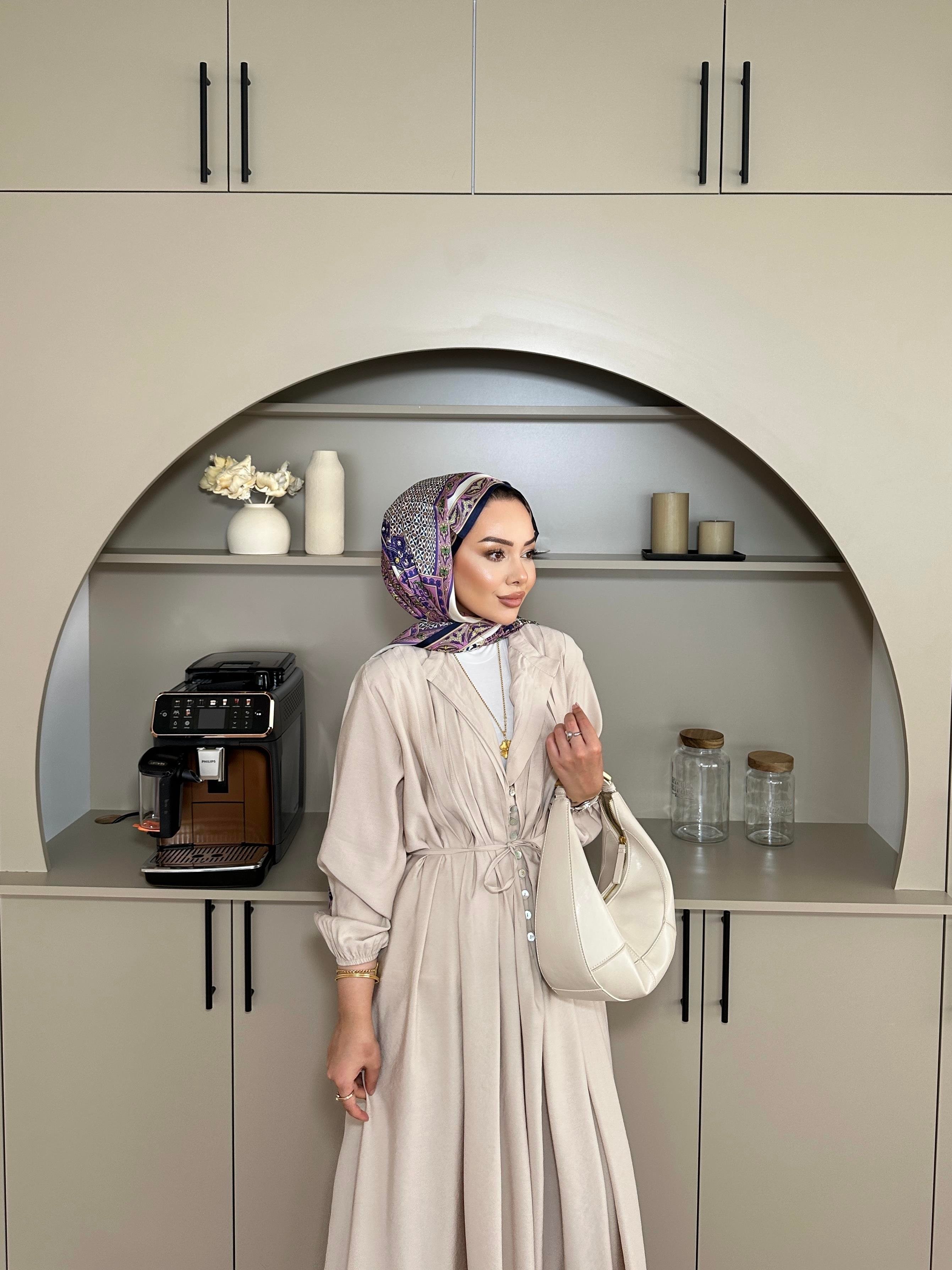 Retro Nervürlü Elbise Bej