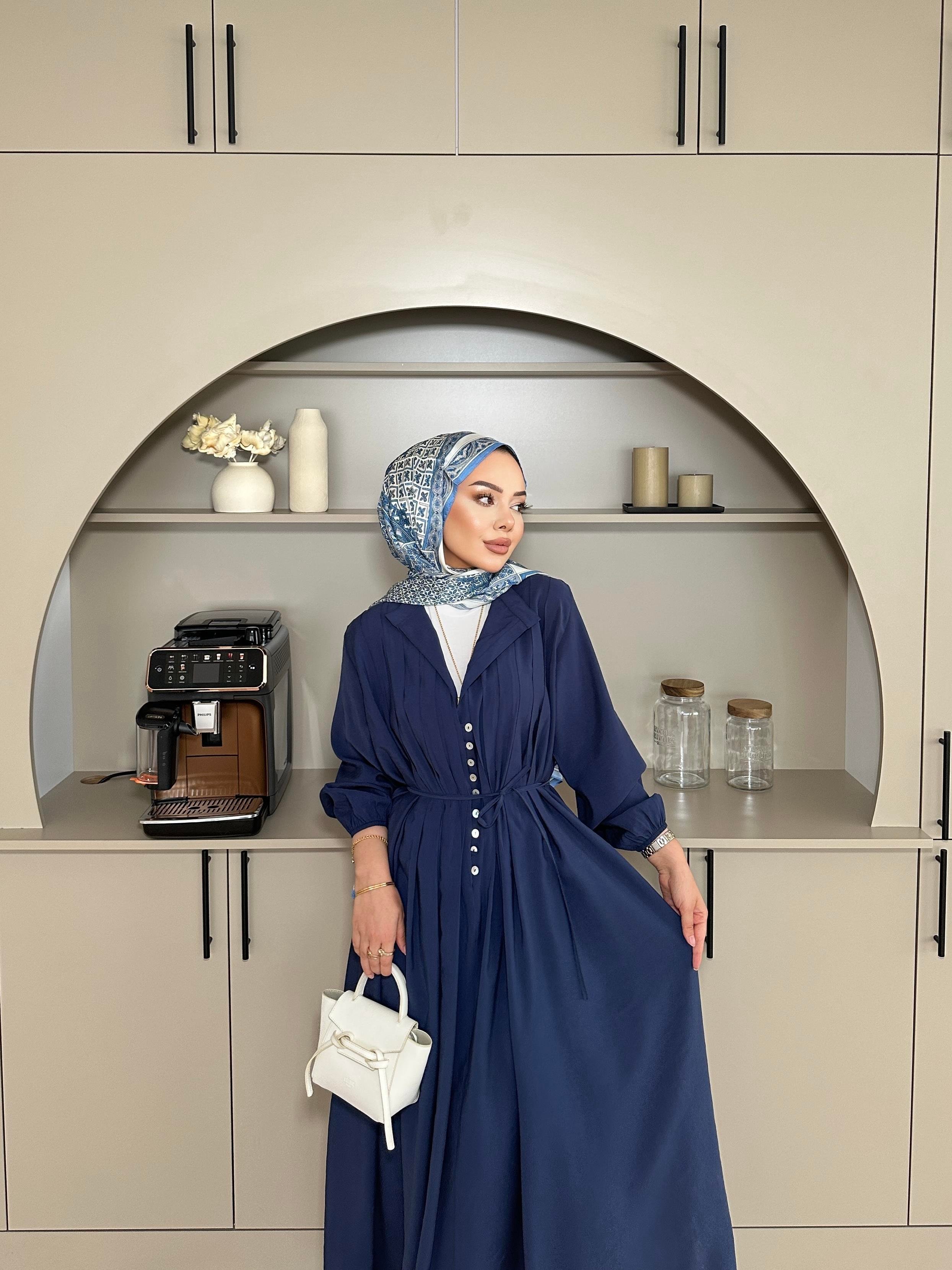 Retro Nervürlü Elbise Lacivert 