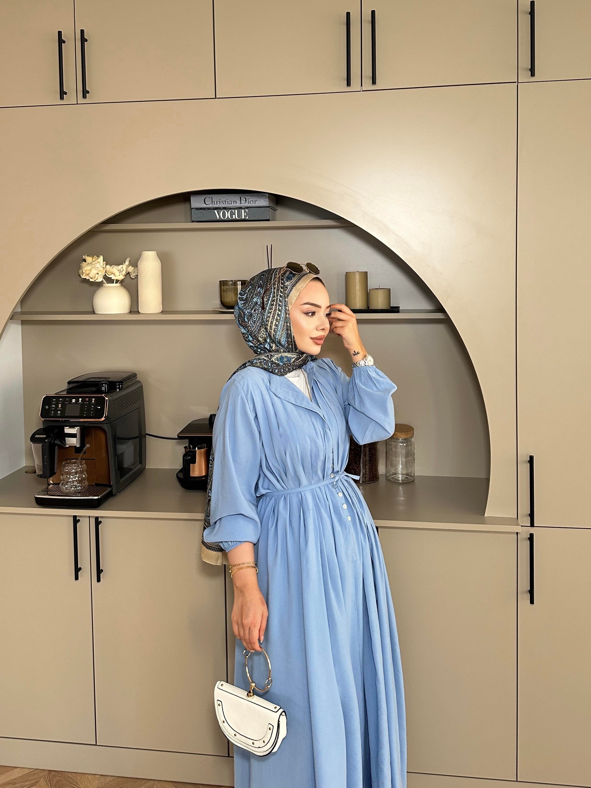 Retro Nervürlü Elbise Mavi