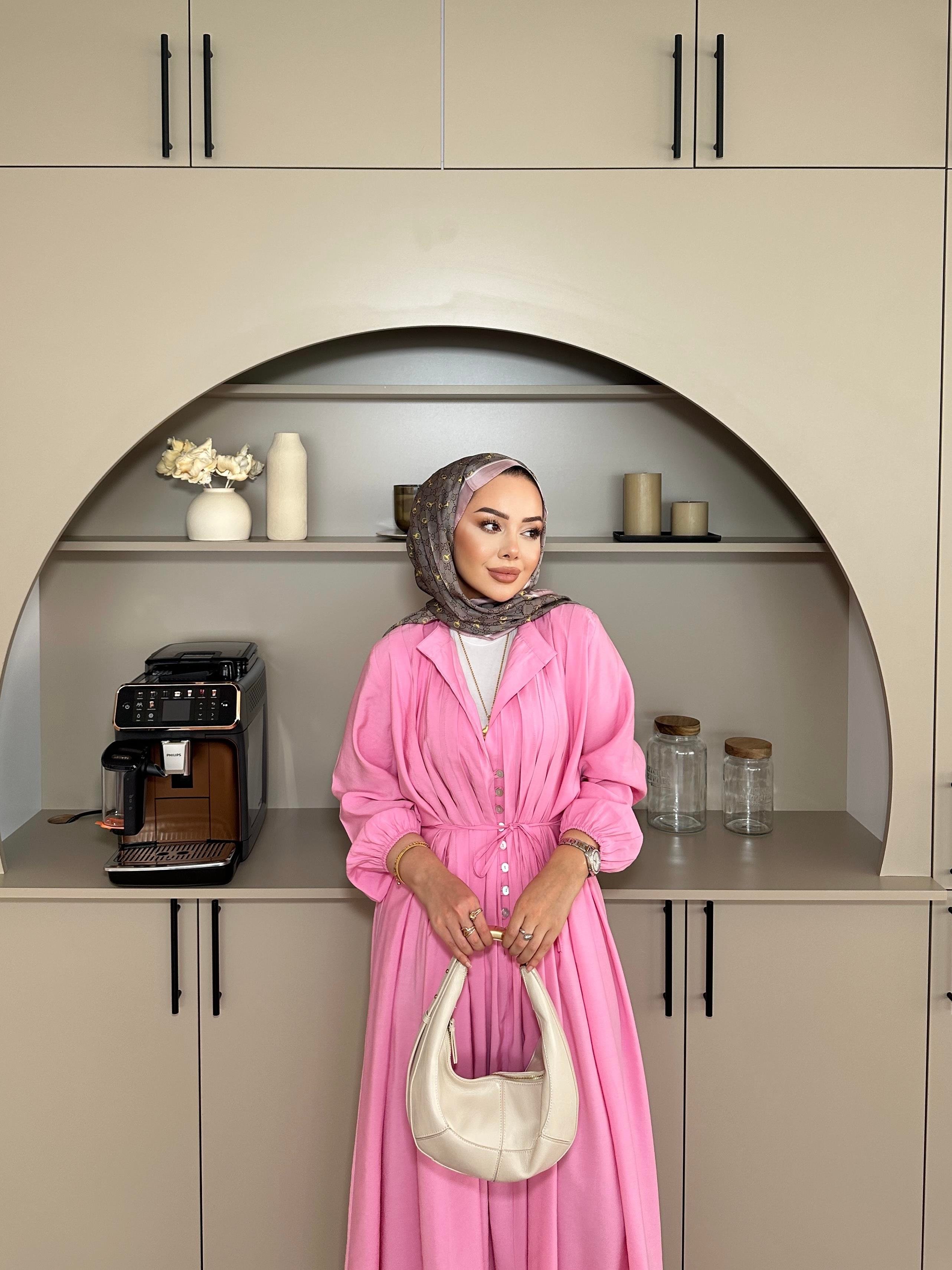 Retro Nervürlü Elbise Pembe