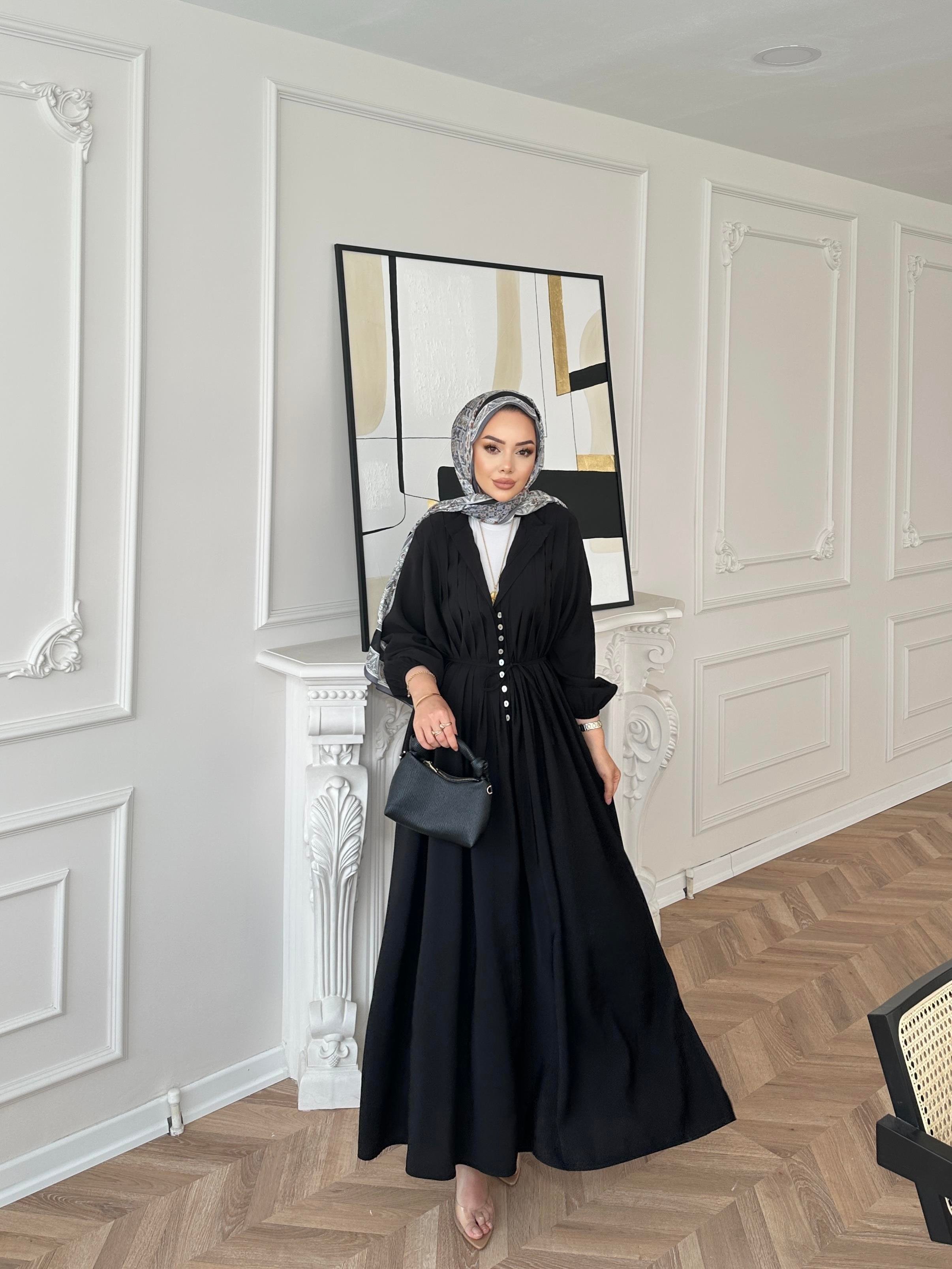 Retro Nervürlü Elbise Siyah