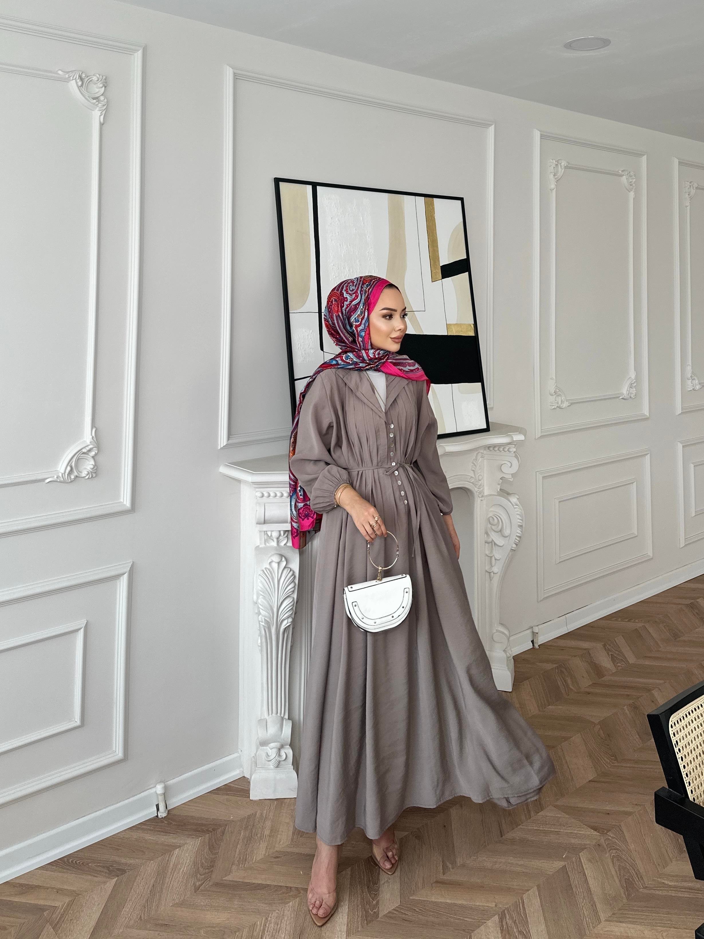 Retro Nervürlü Elbise Vizon