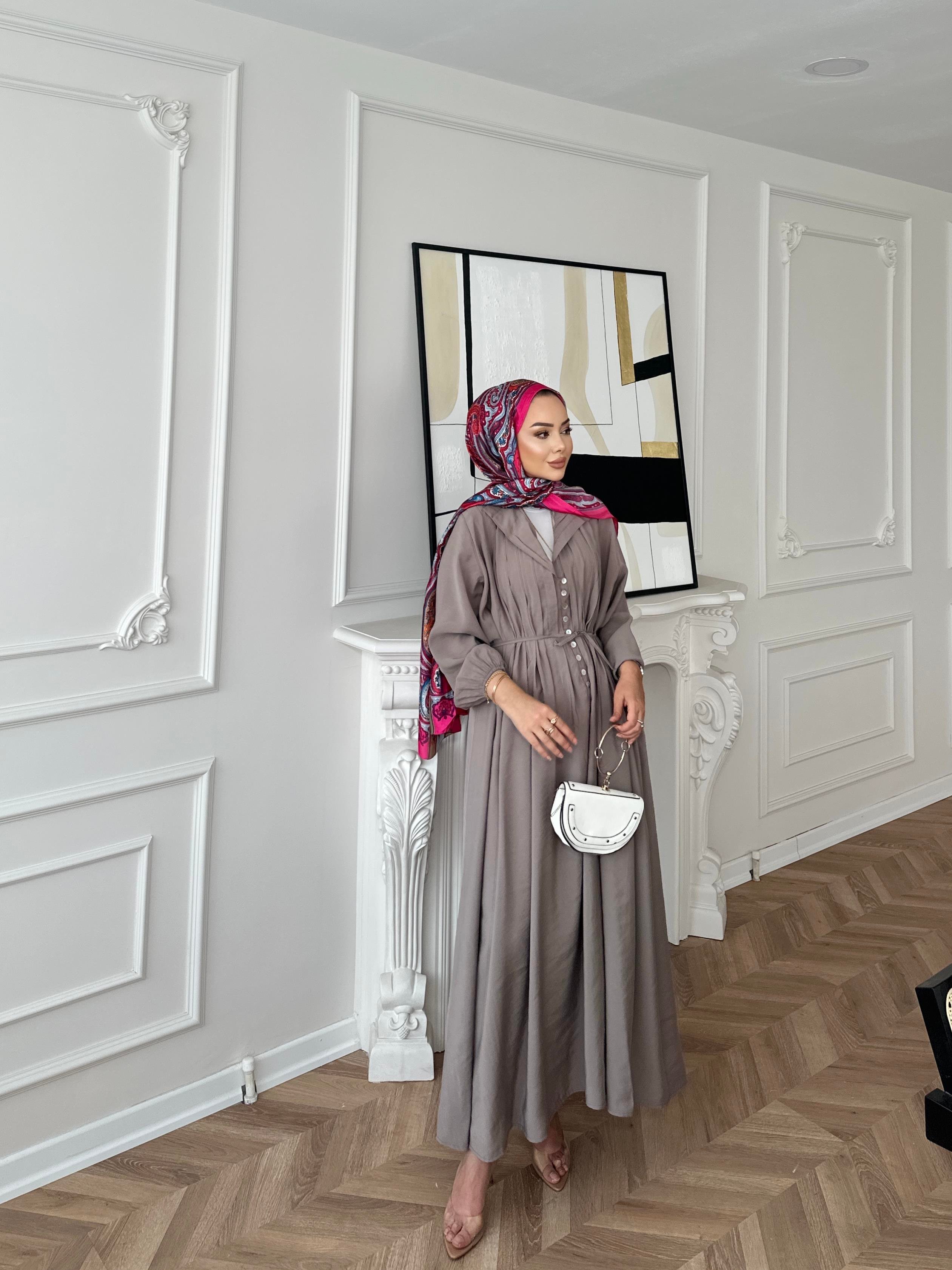 Retro Nervürlü Elbise Vizon