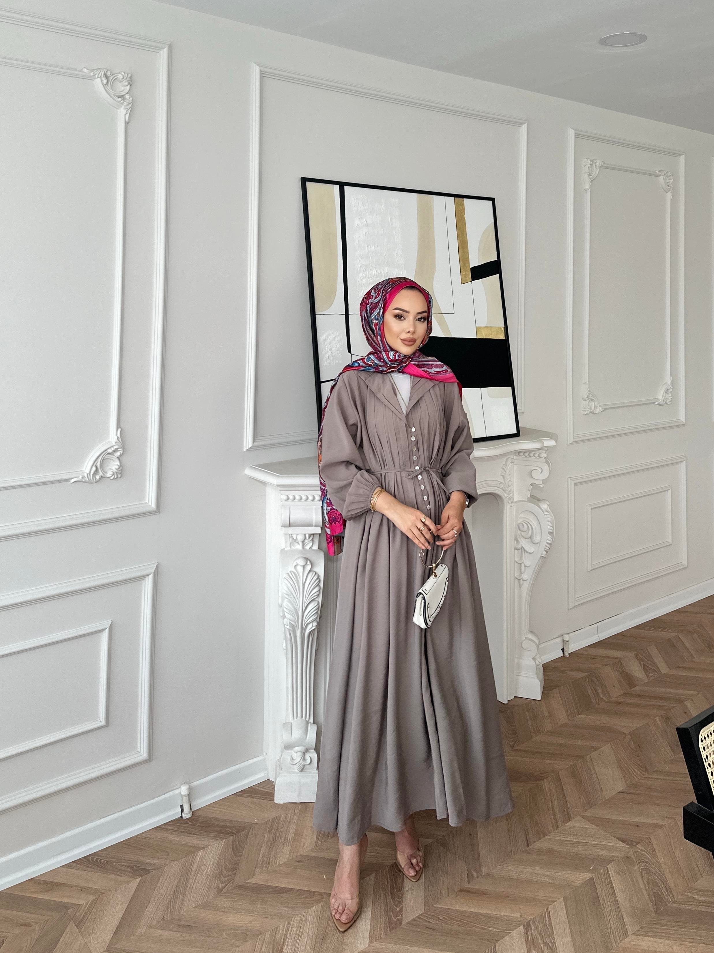 Retro Nervürlü Elbise Vizon