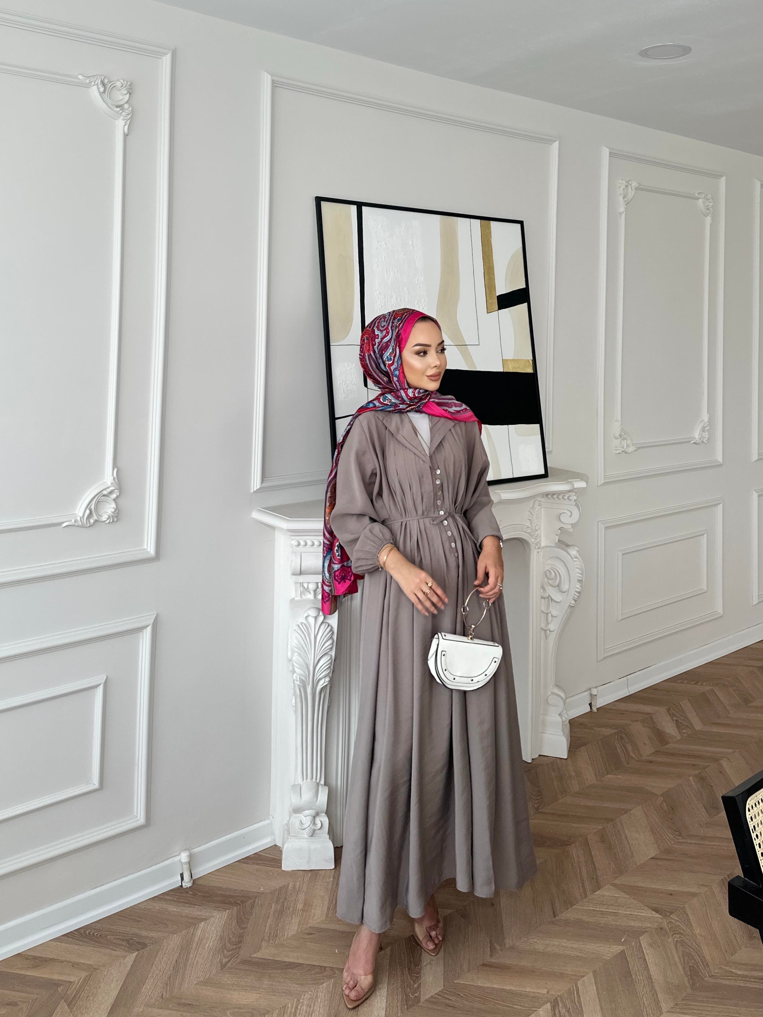 Retro Nervürlü Elbise Vizon