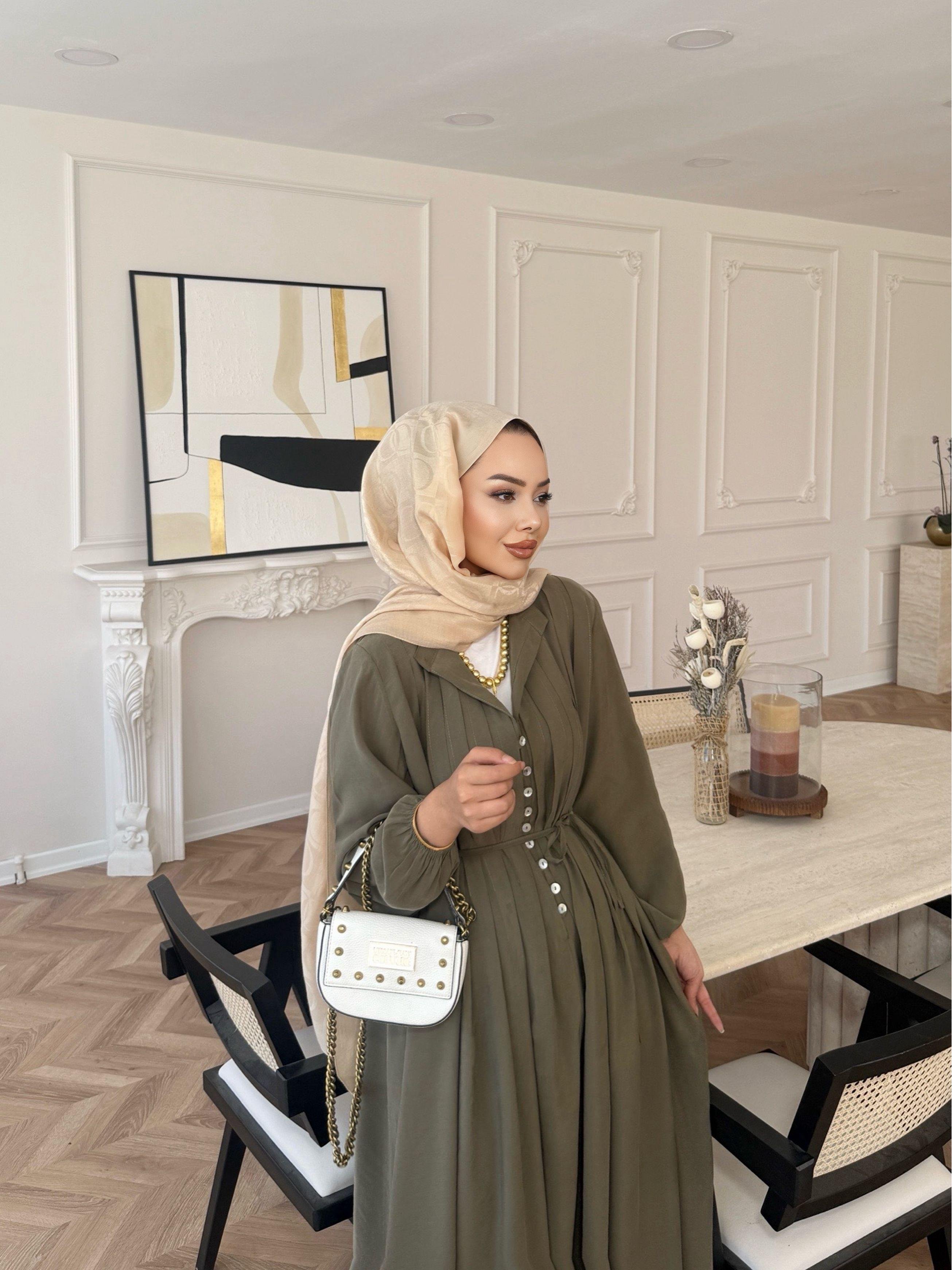 Retro Nervürlü Elbise Yağ Yeşili