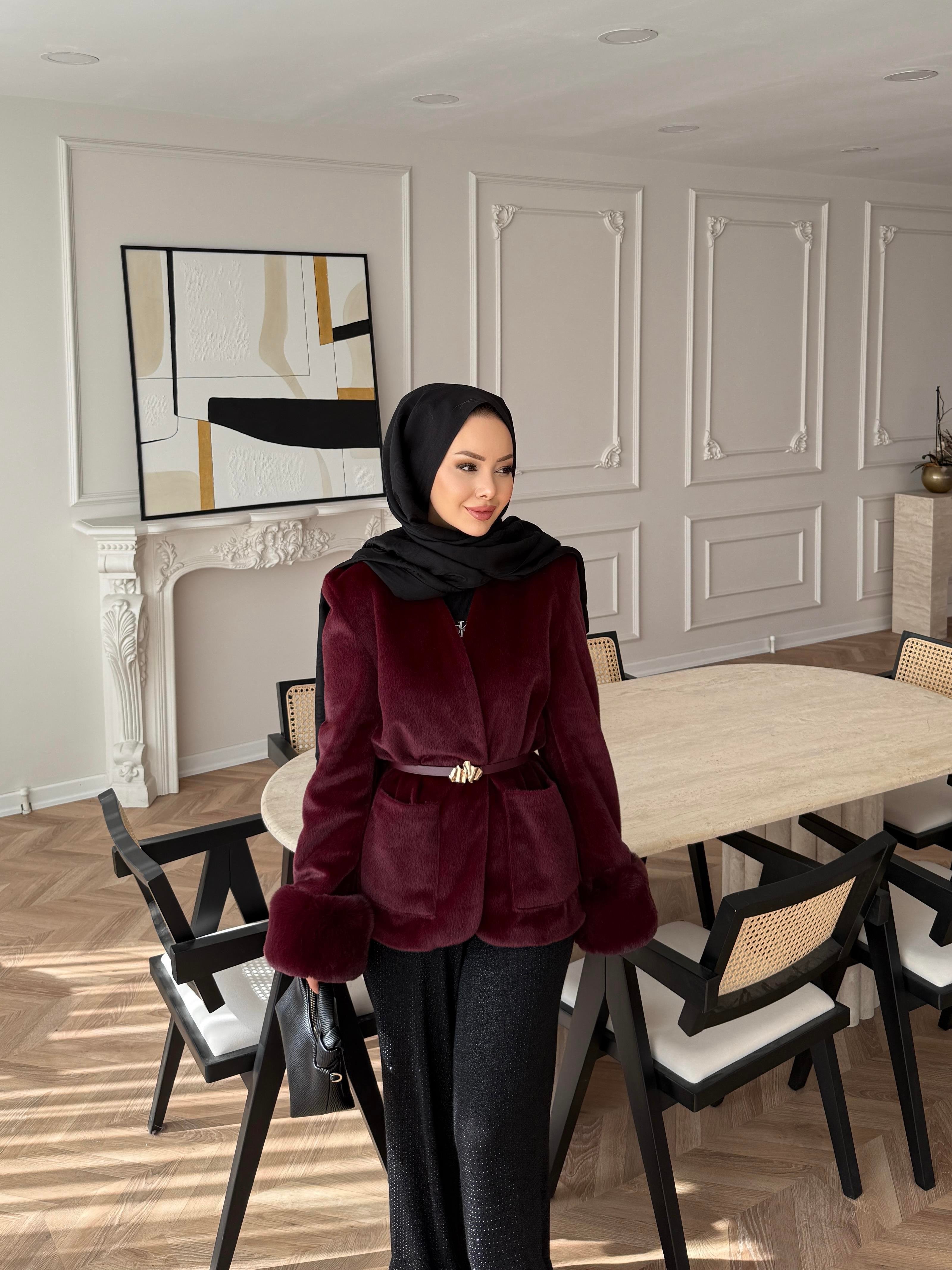 Charm Kürk Detaylı Ceket Bordo