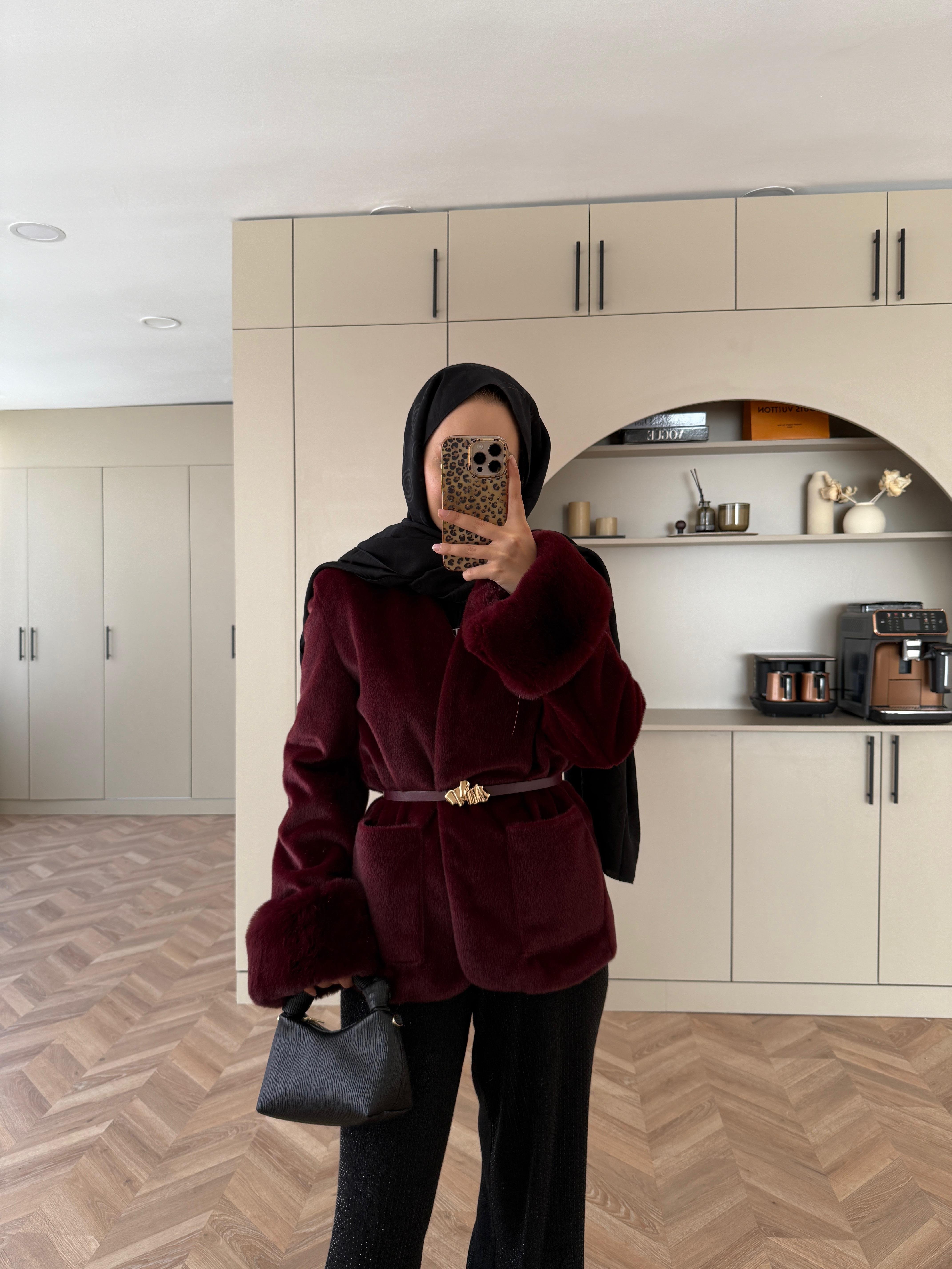 Charm Kürk Detaylı Ceket Bordo