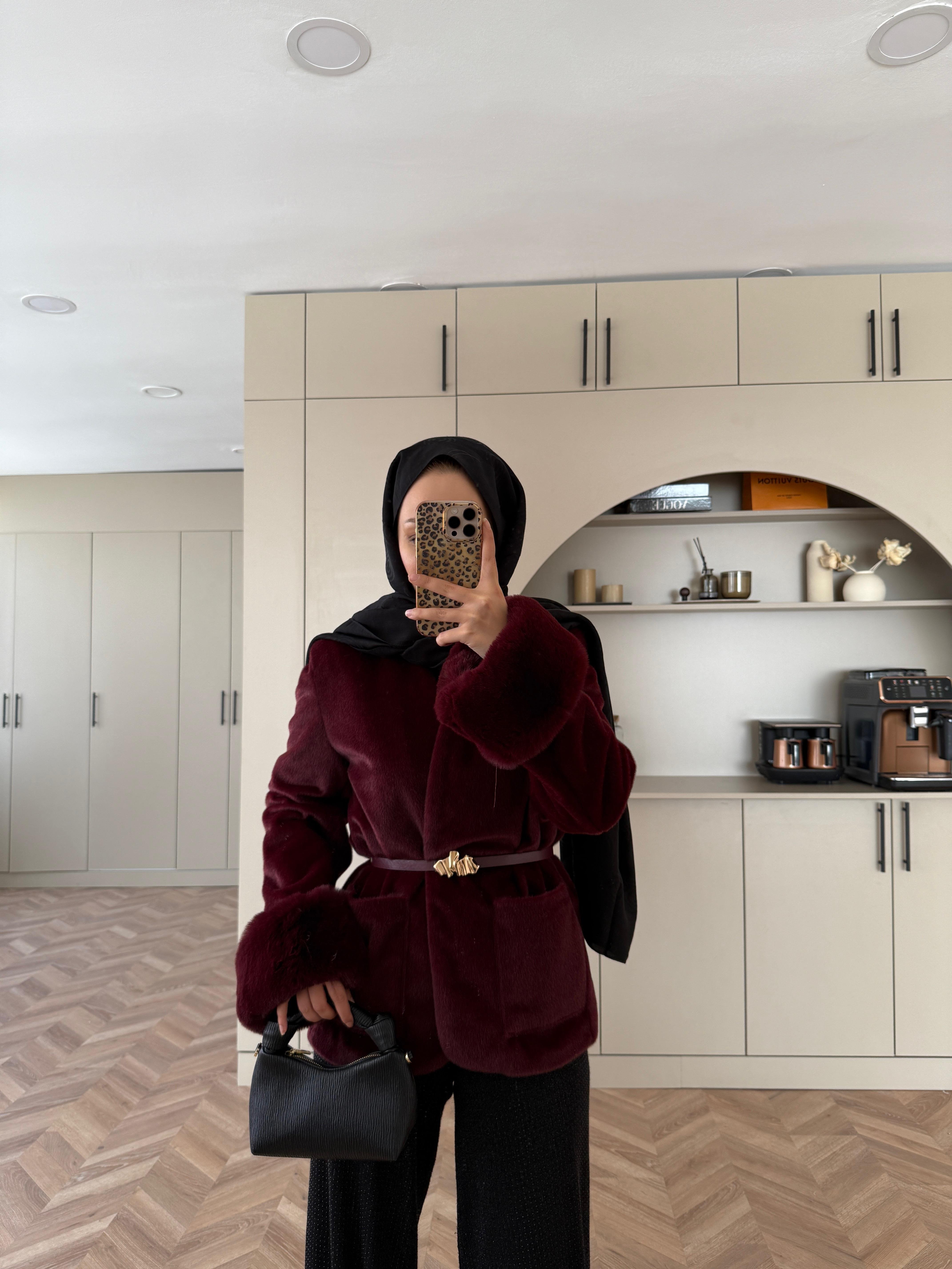 Charm Kürk Detaylı Ceket Bordo