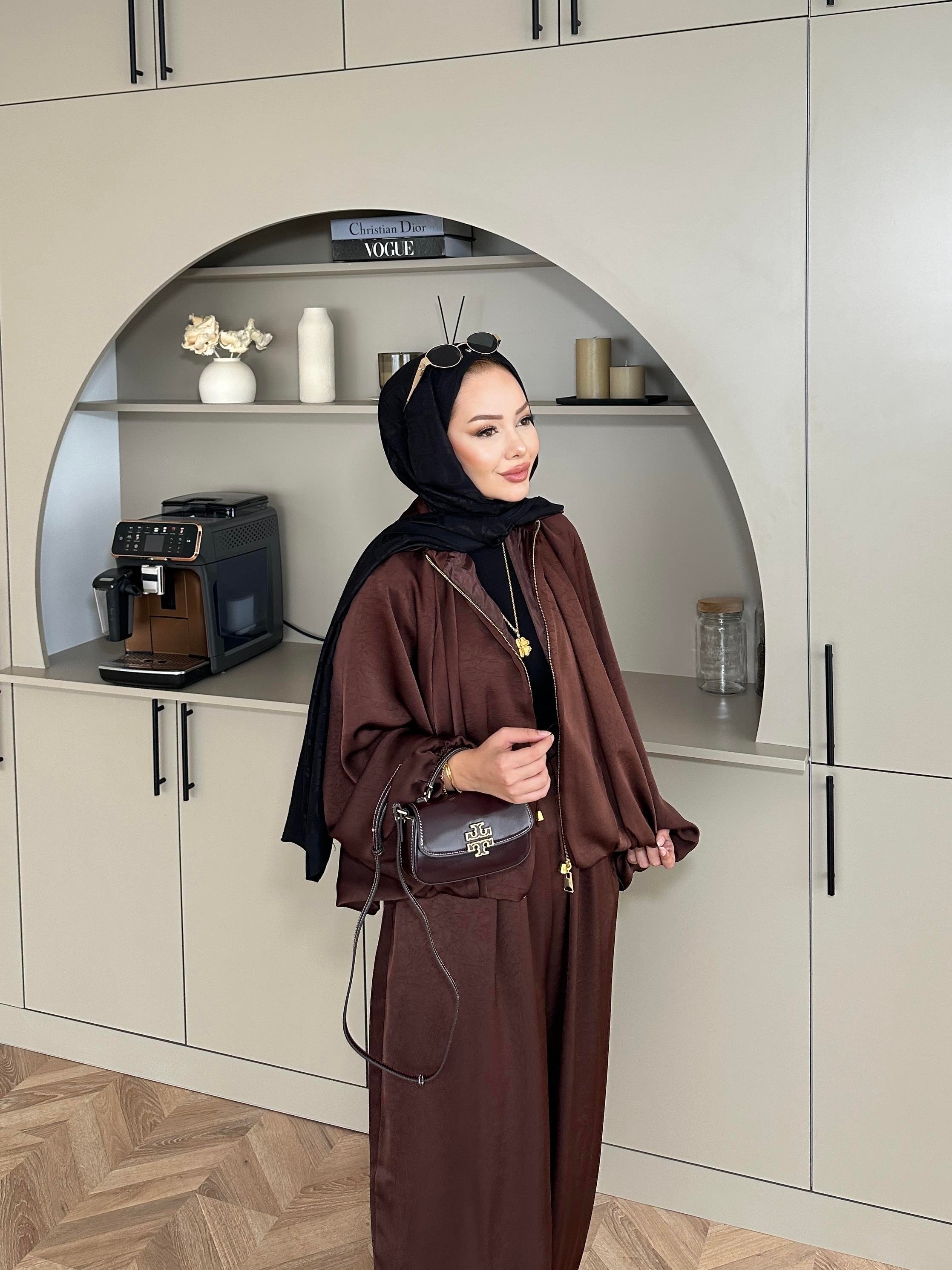 Saten Bomber Ceket Takım Acı Kahve