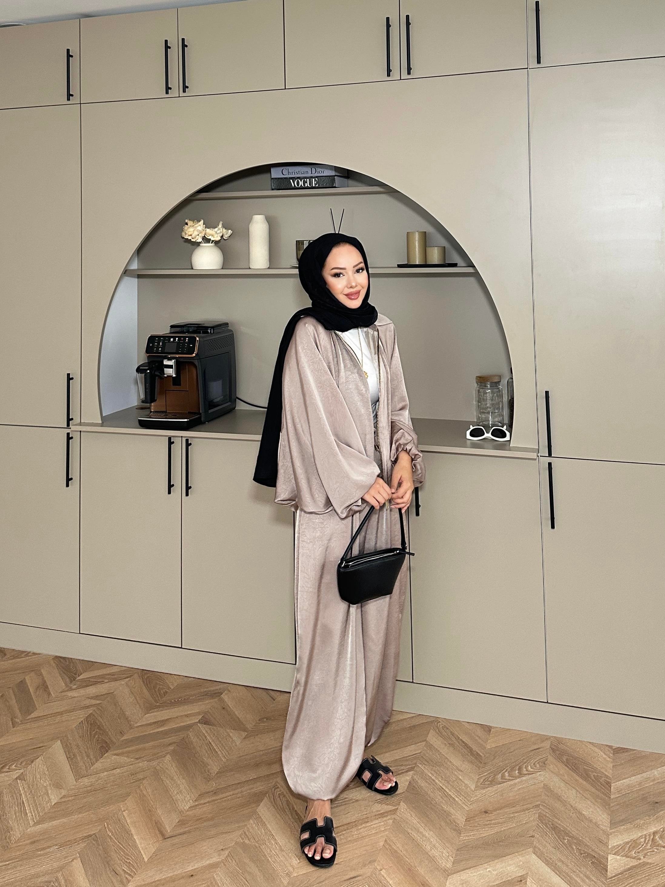 Saten Bomber Ceket Takım Vizon