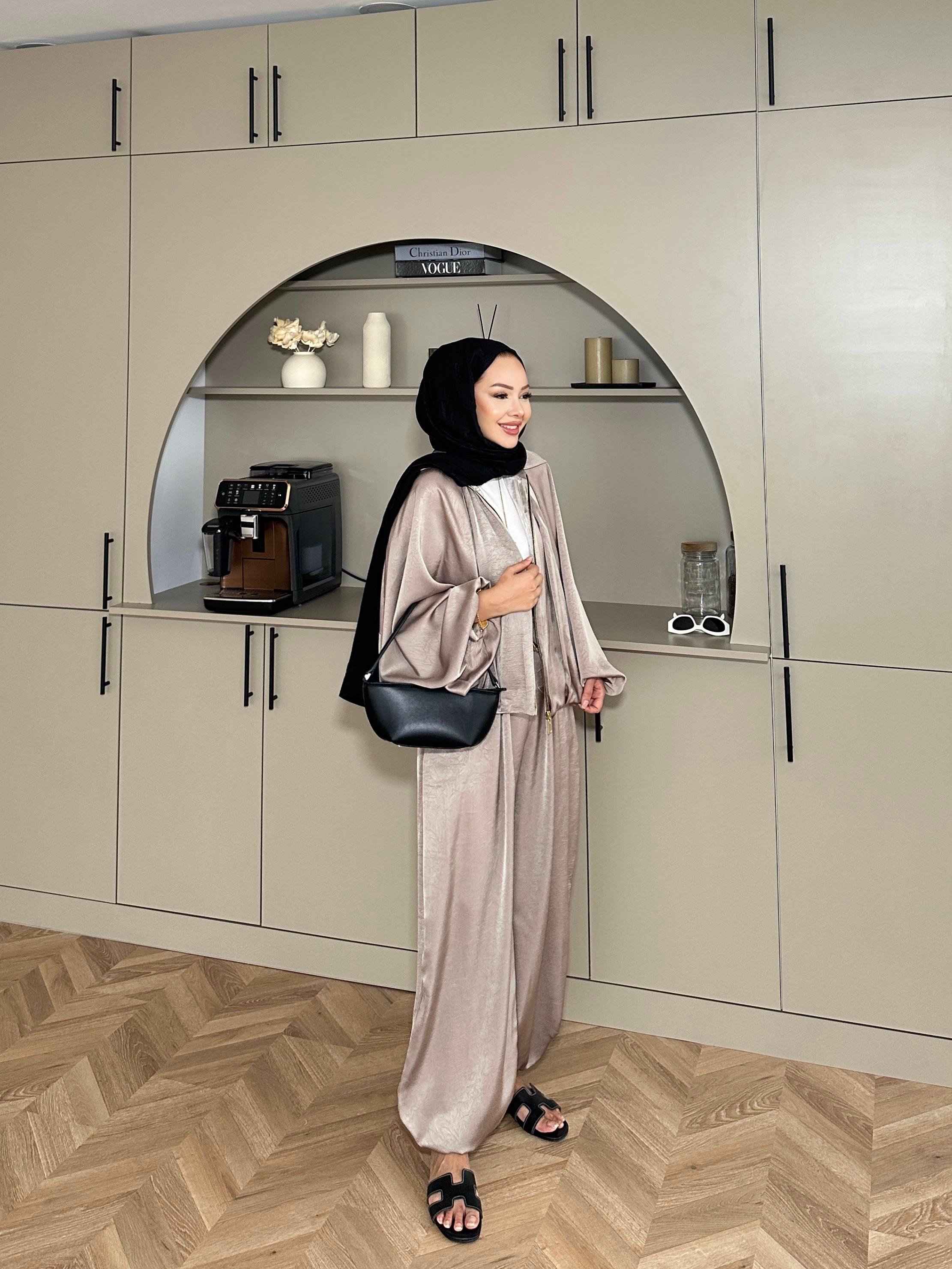 Saten Bomber Ceket Takım Vizon