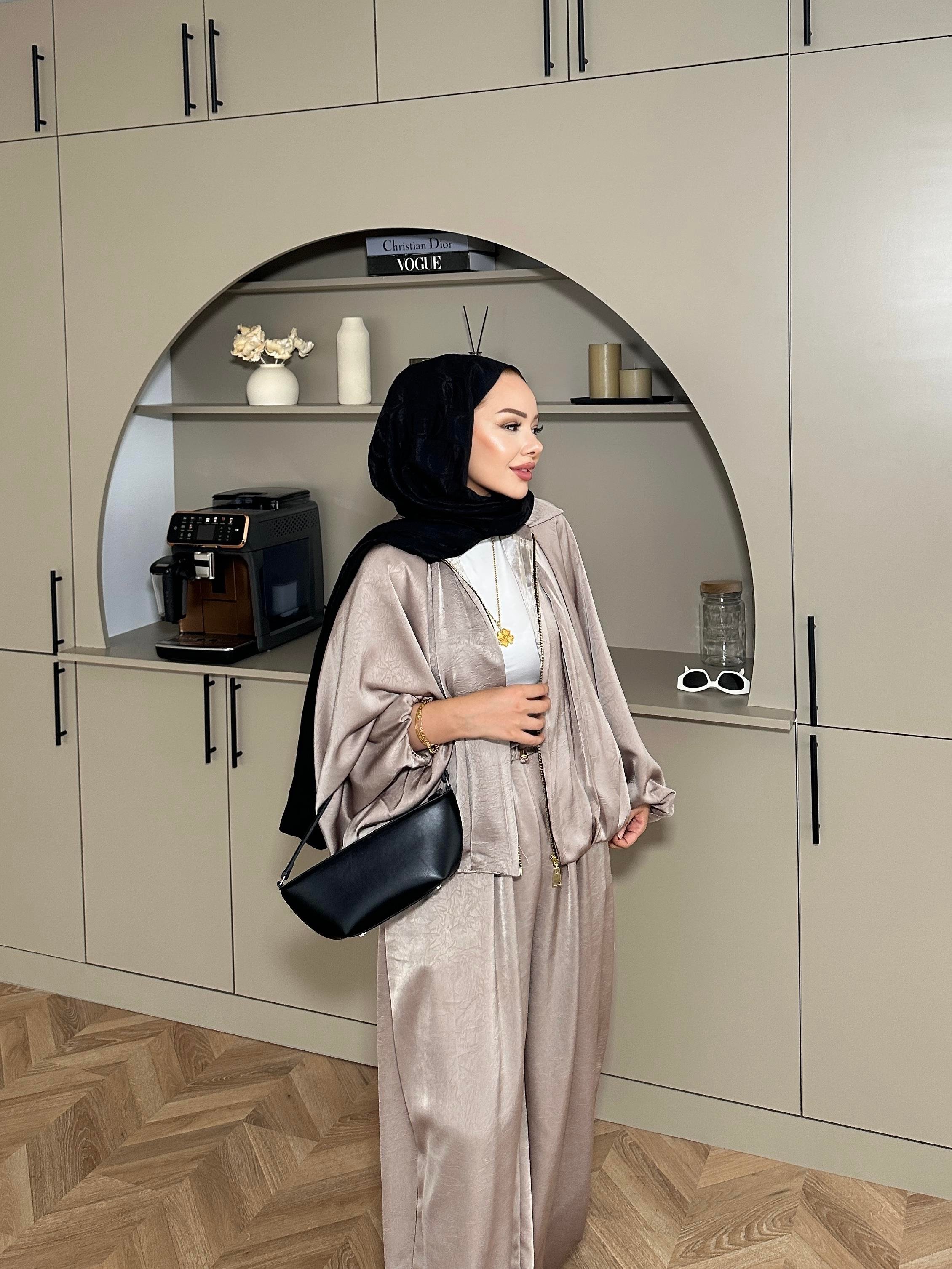 Saten Bomber Ceket Takım Vizon