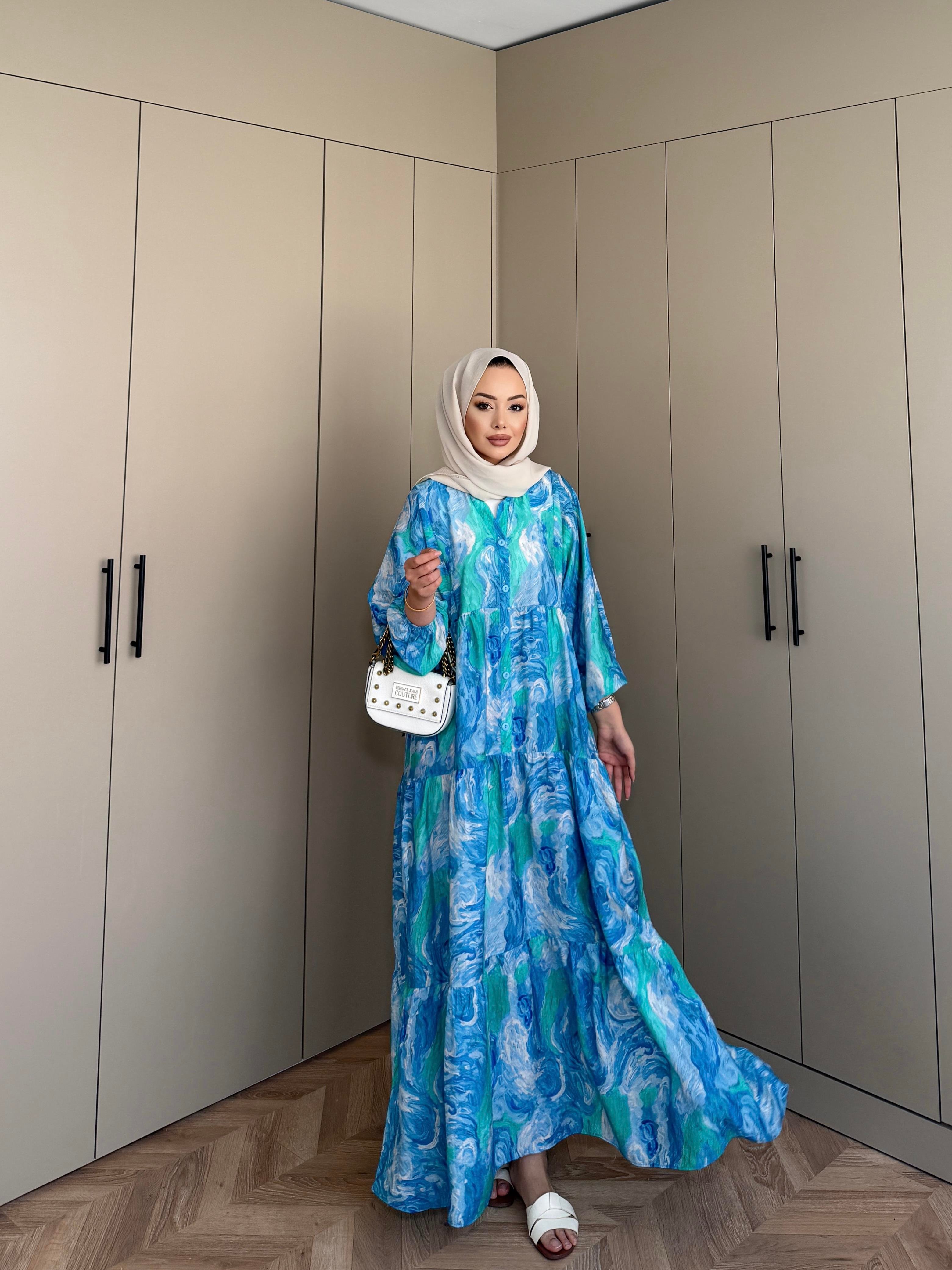 Seher Pamuk Vual Elbise Mavi