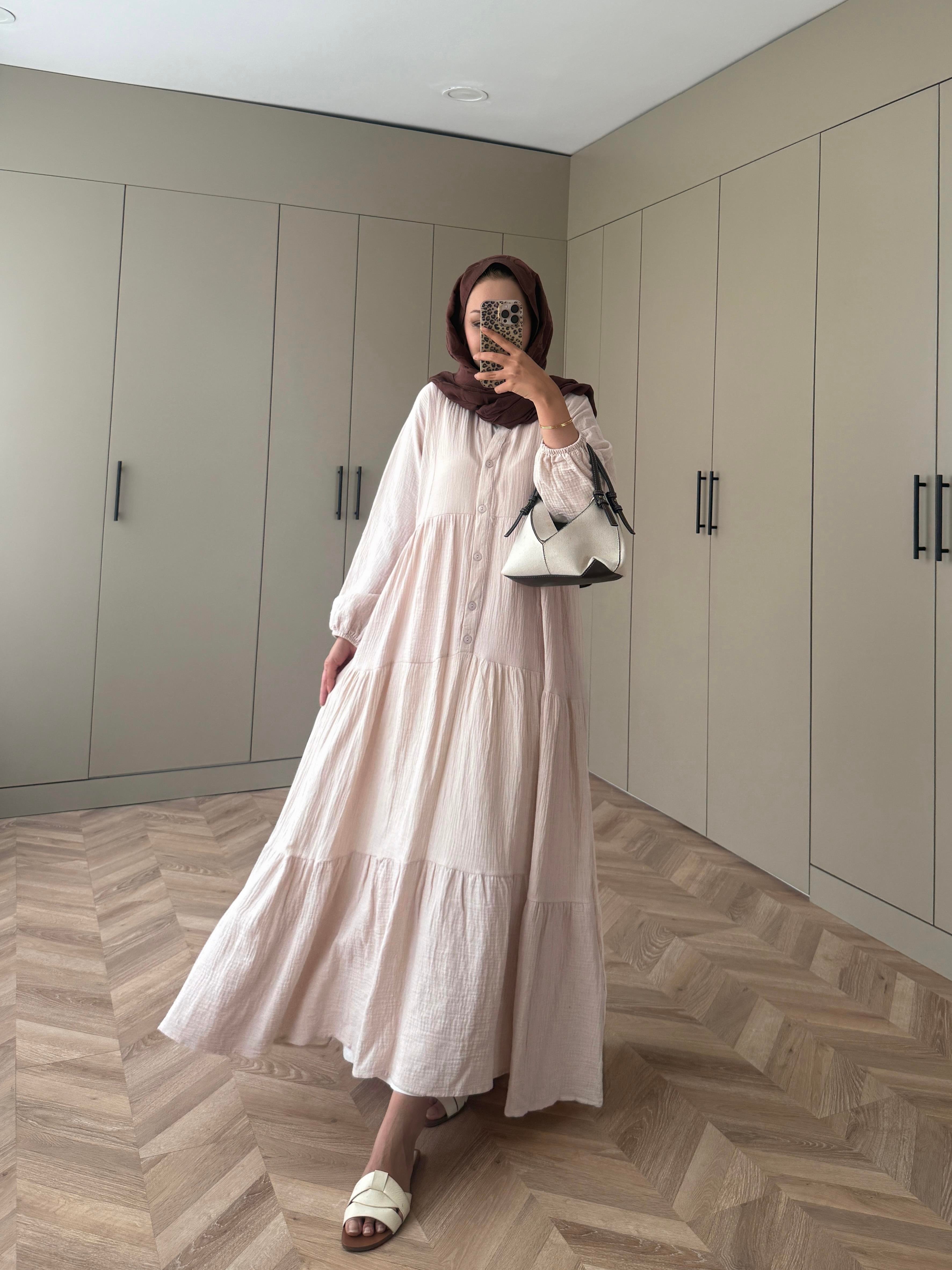 Selay Müslin Elbise Bej