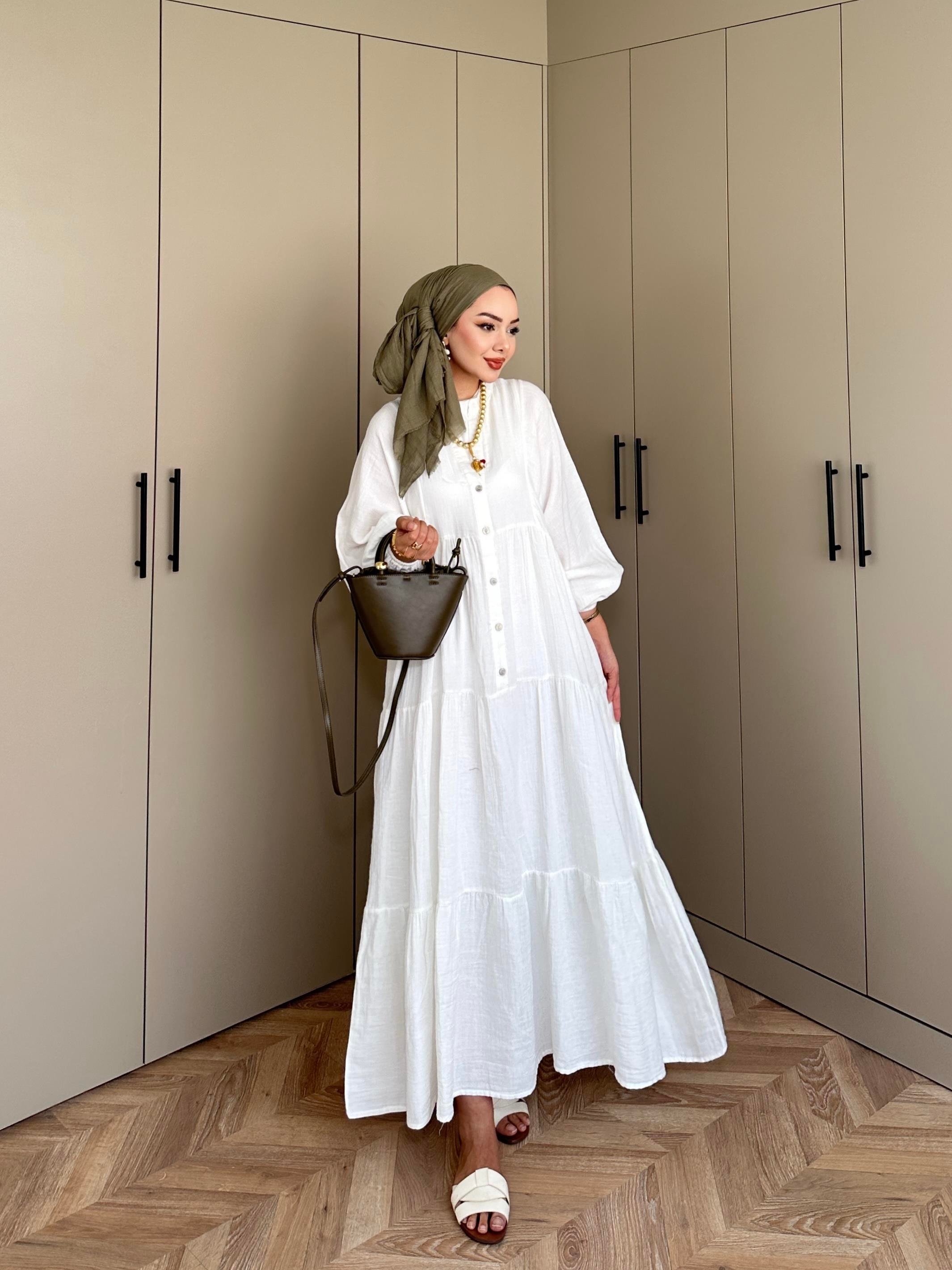 Selay Müslin Elbise Beyaz