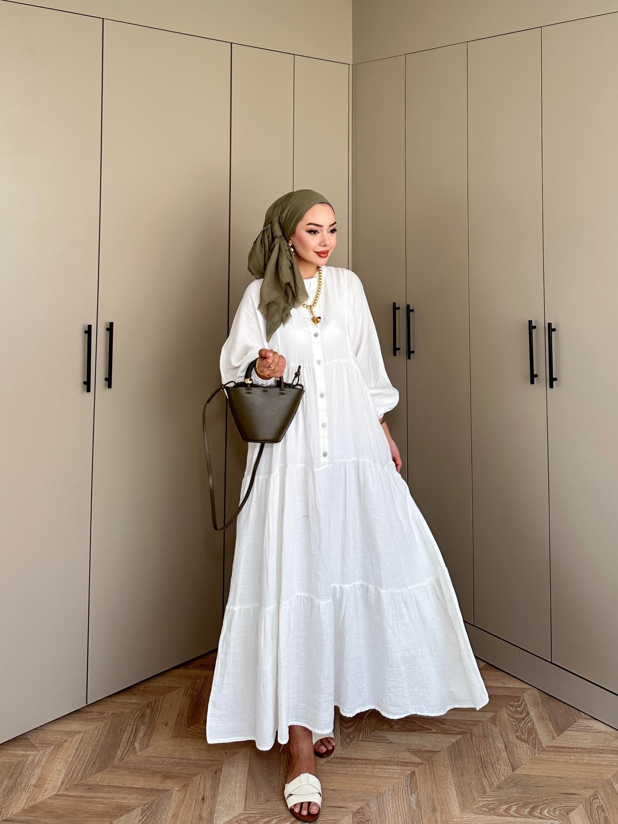 Selay Müslin Elbise Beyaz