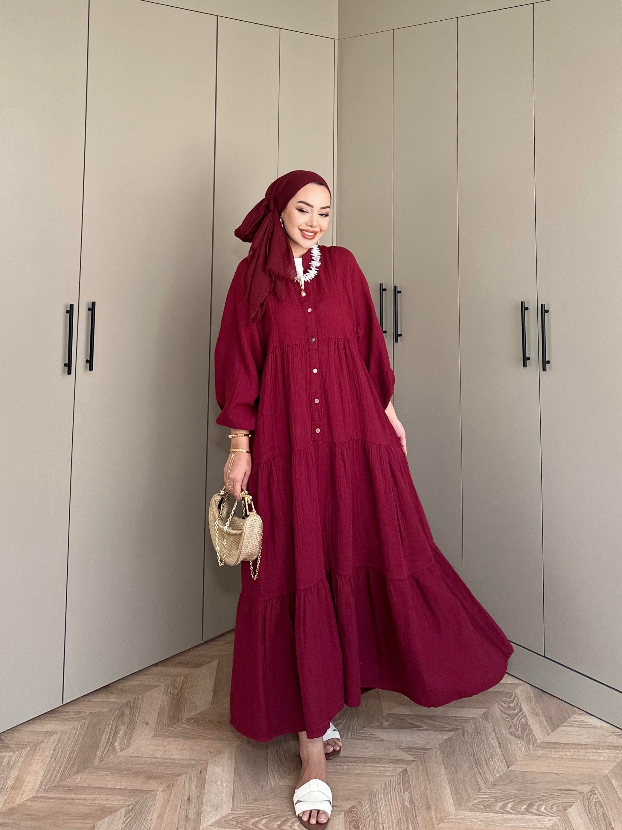 Selay Müslin Elbise Bordo