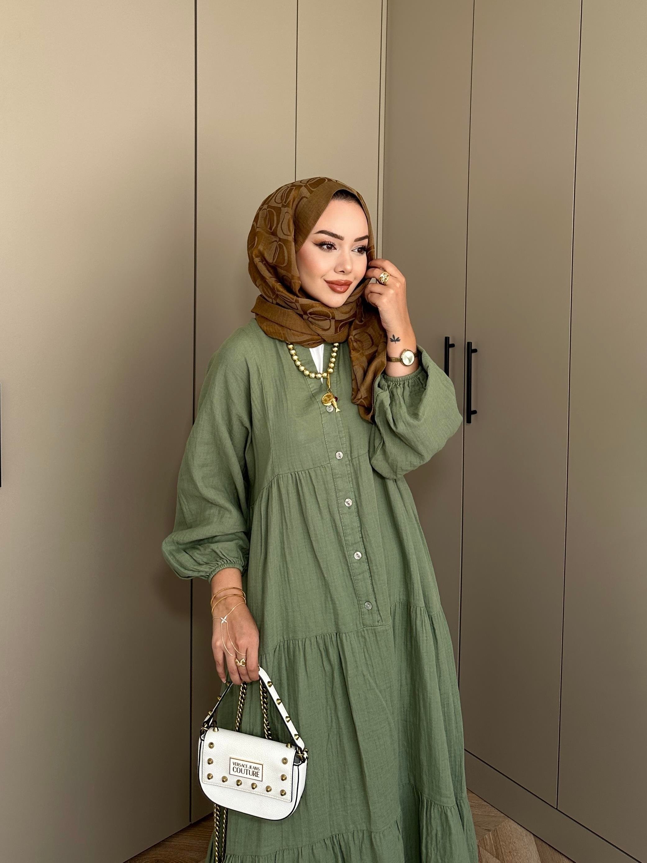 Selay Müslin Elbise Haki