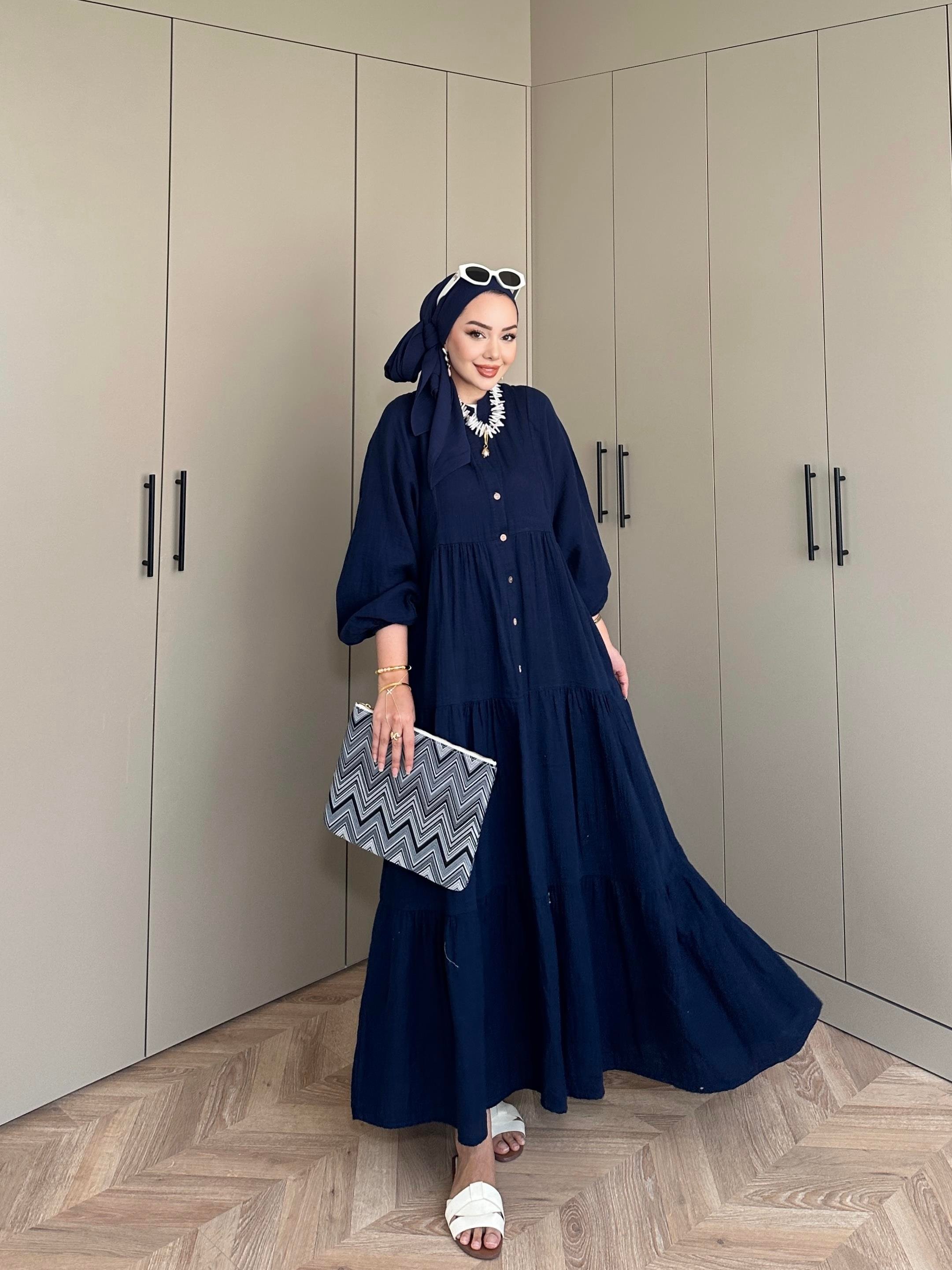 Selay Müslin Elbise Lacivert