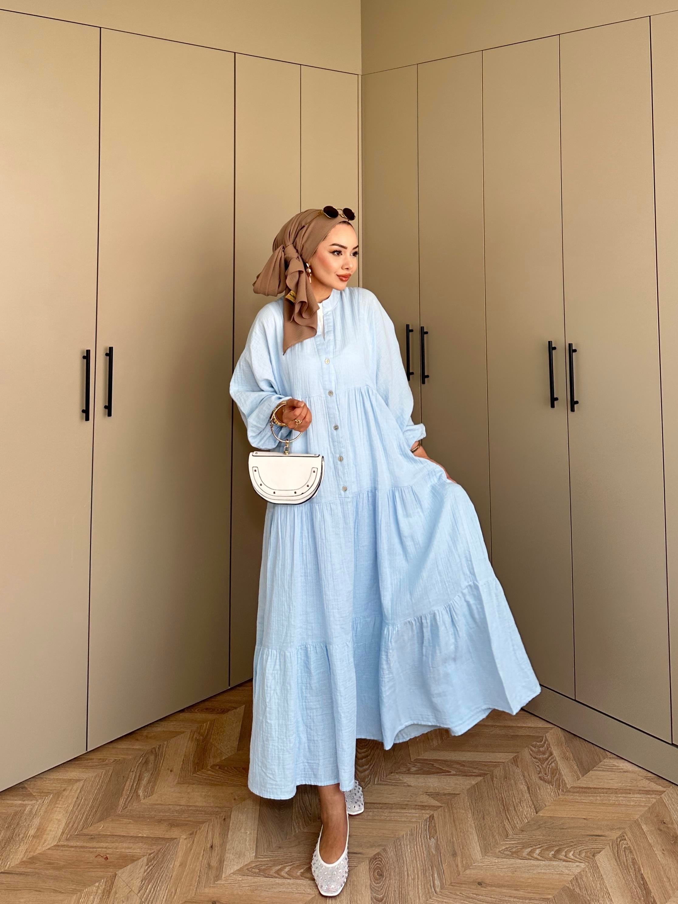 Selay Müslin Elbise Mavi