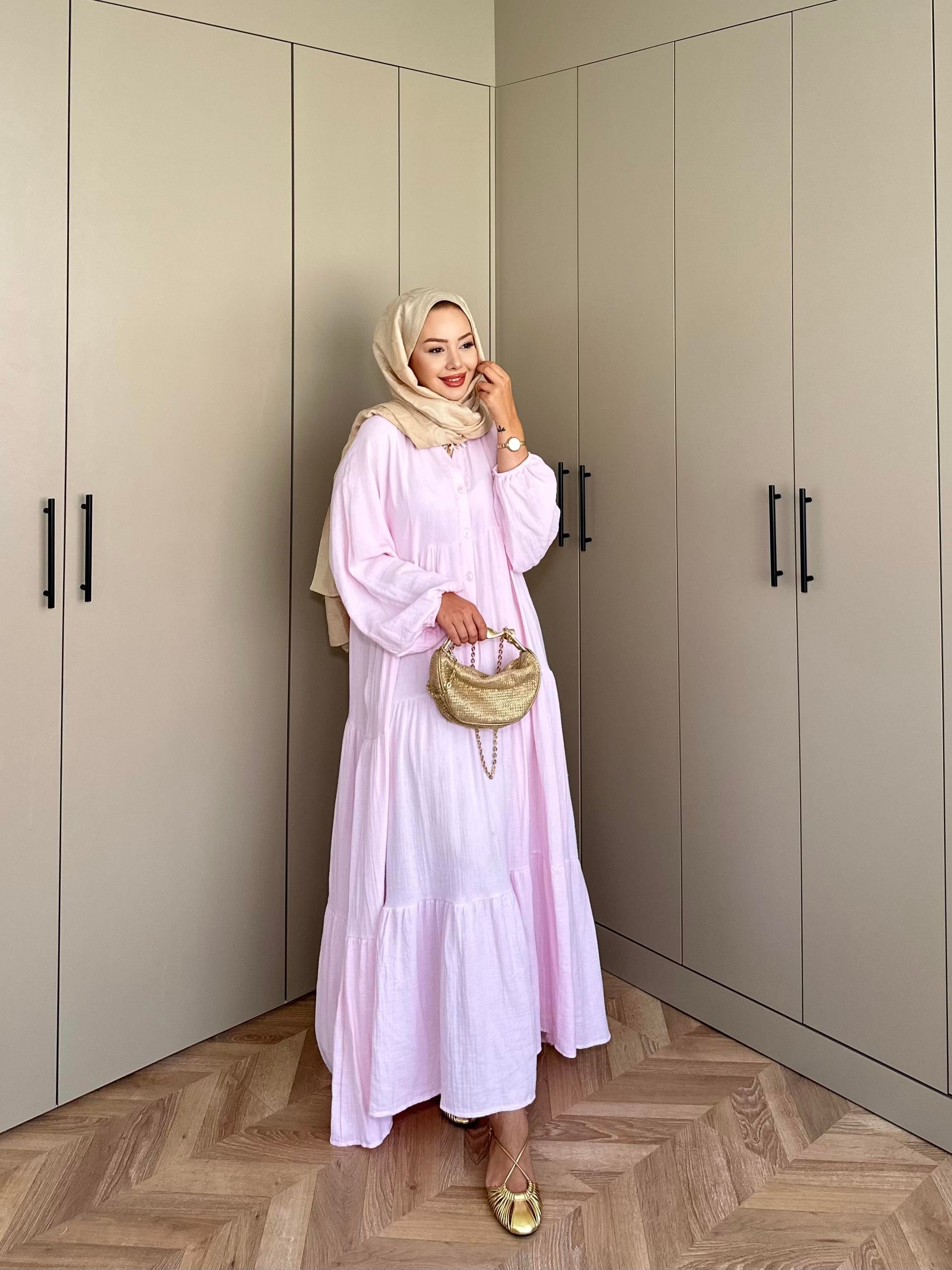 Selay Müslin Elbise Pembe