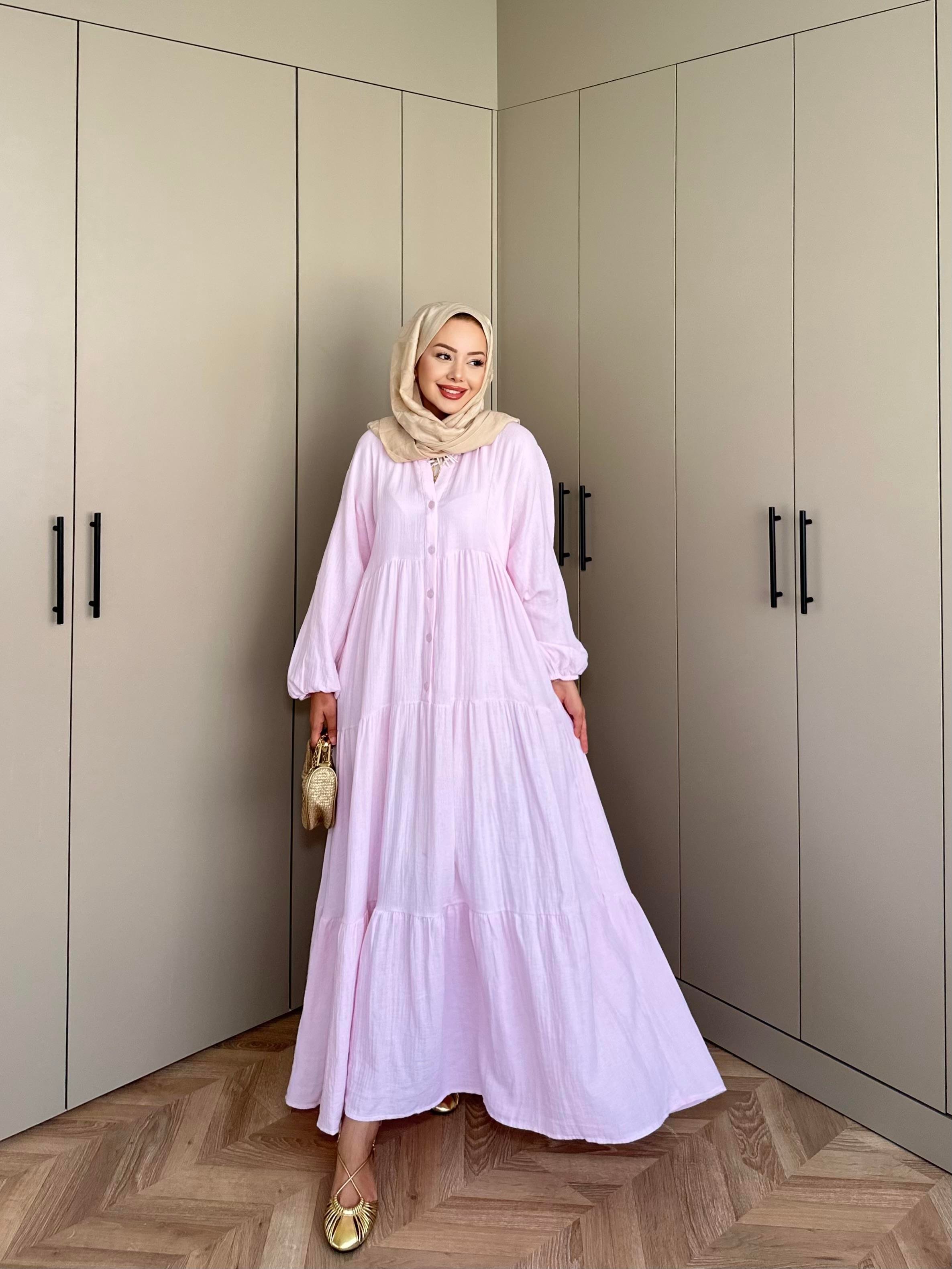 Selay Müslin Elbise Pembe