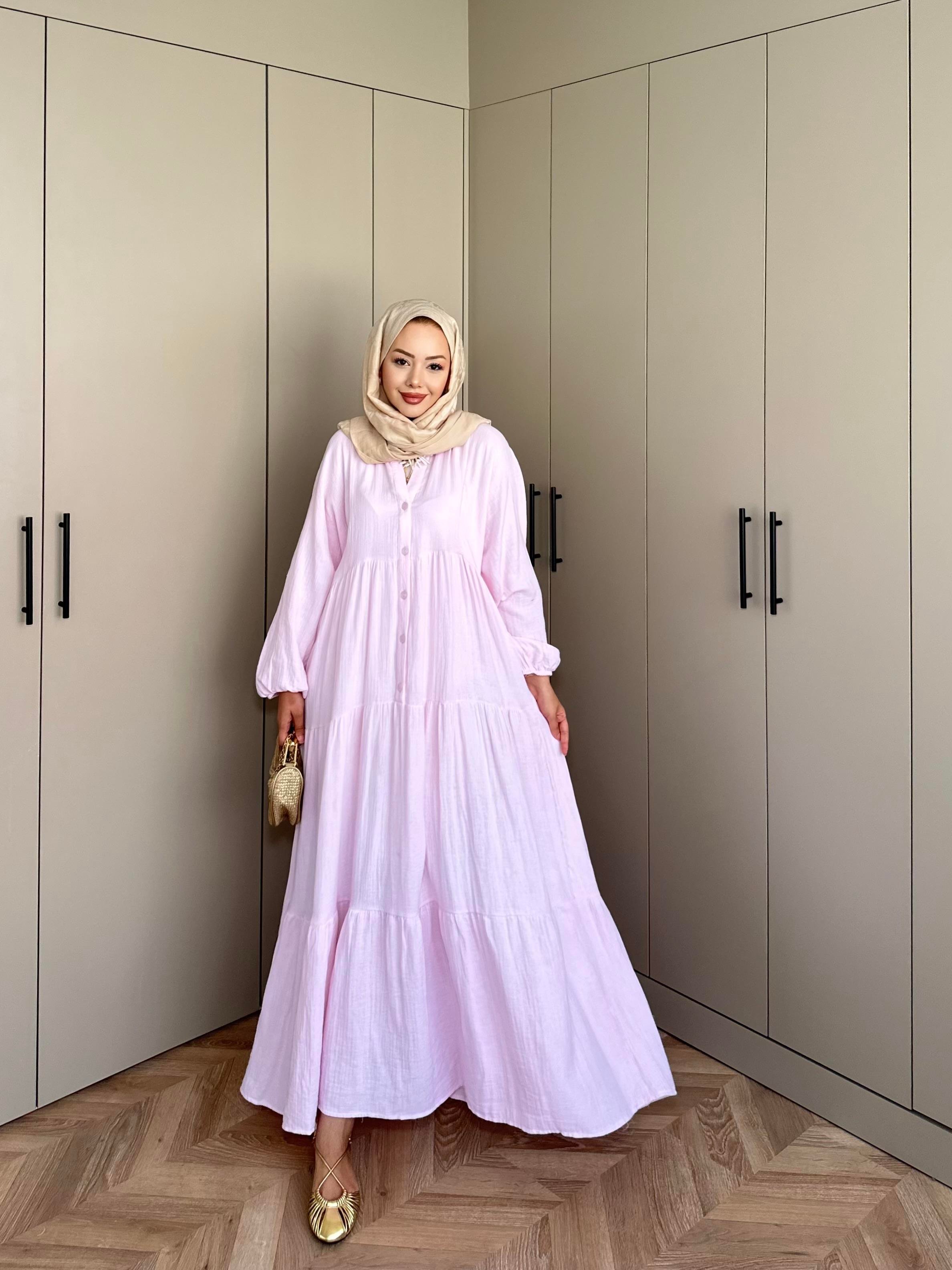 Selay Müslin Elbise Pembe