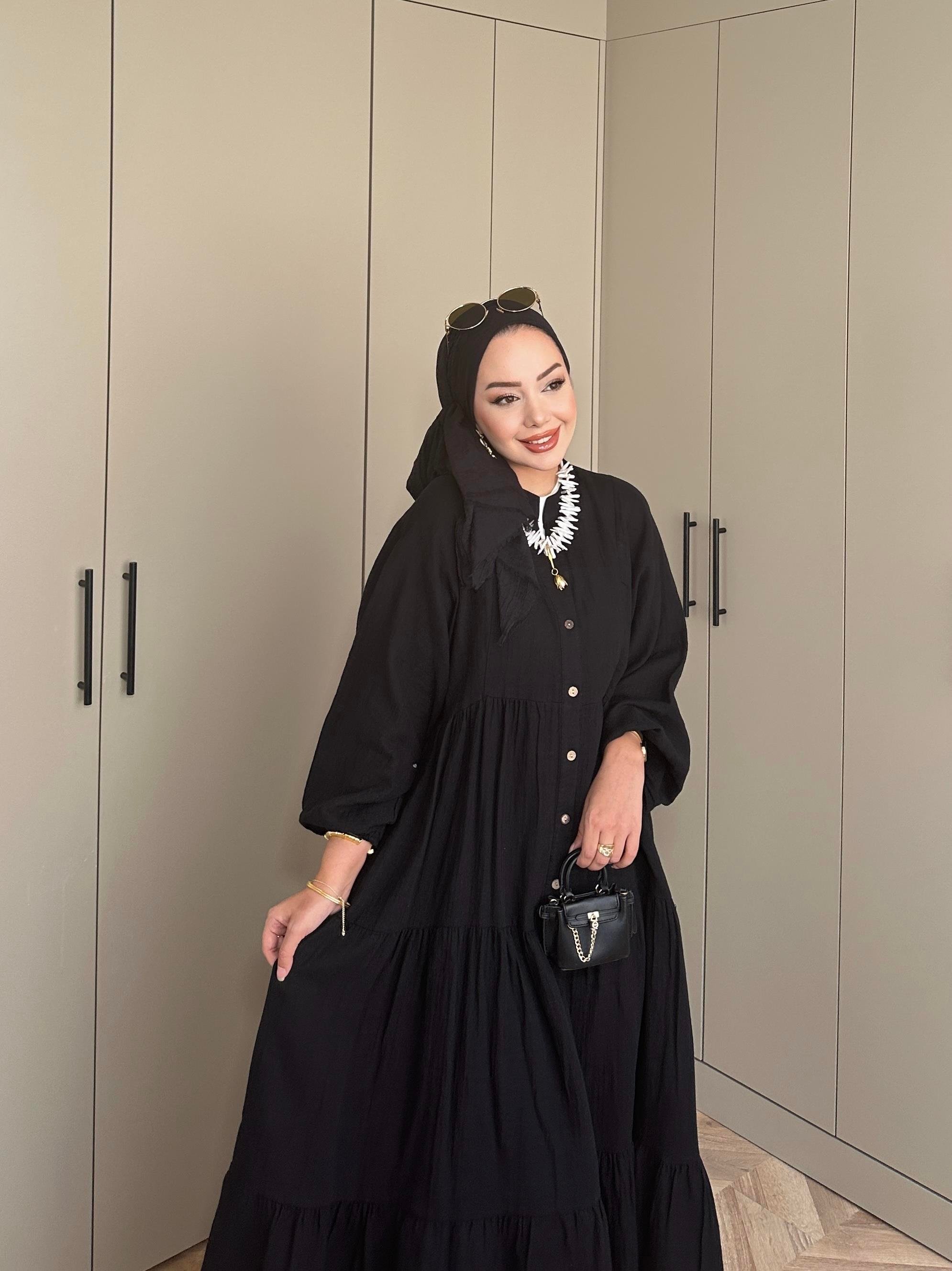 Selay Müslin Elbise Siyah