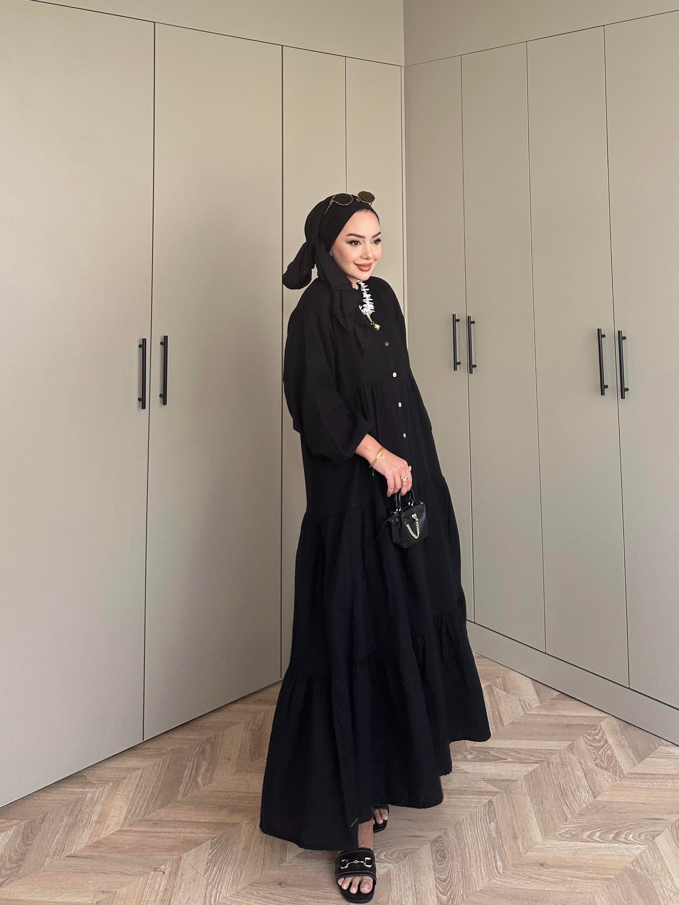 Selay Müslin Elbise Siyah