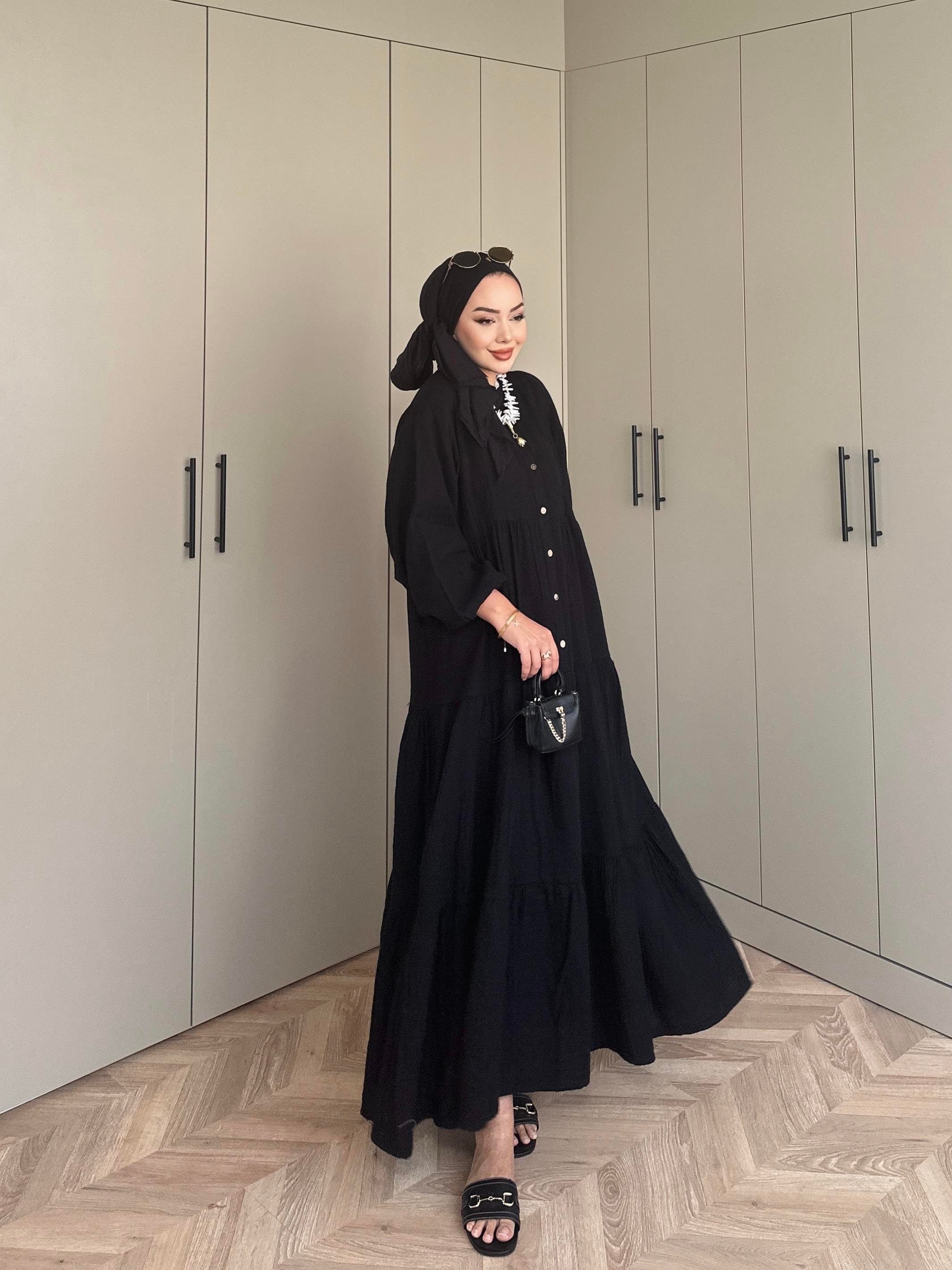 Selay Müslin Elbise Siyah