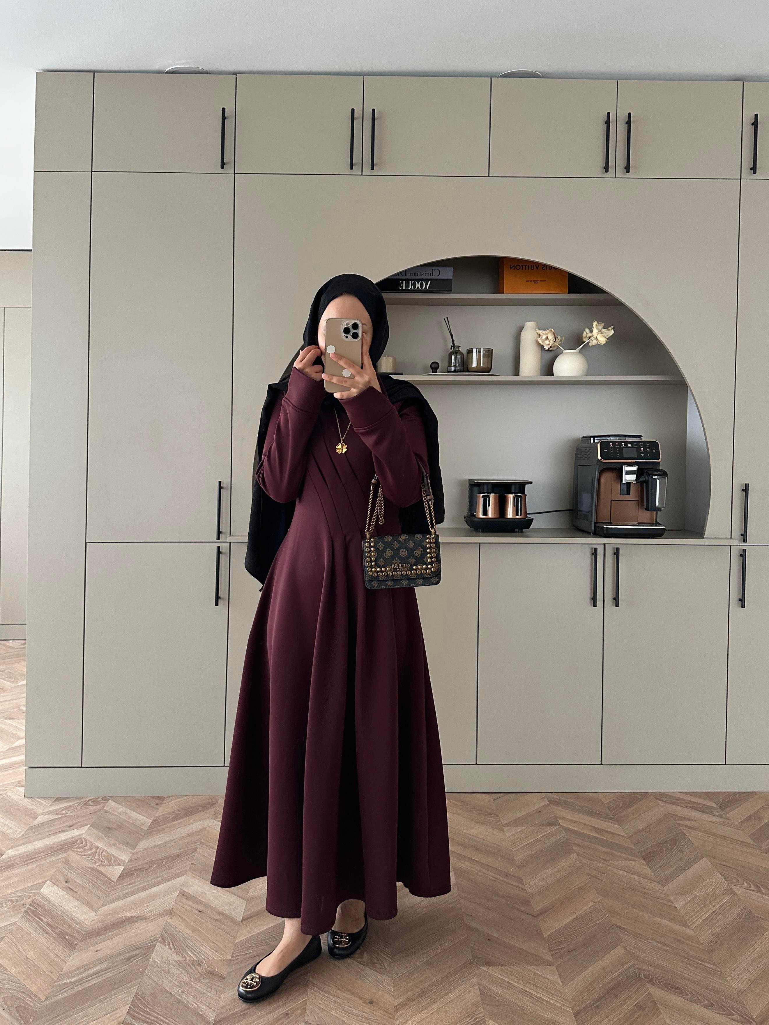 Şila Scuba Elbise Bordo