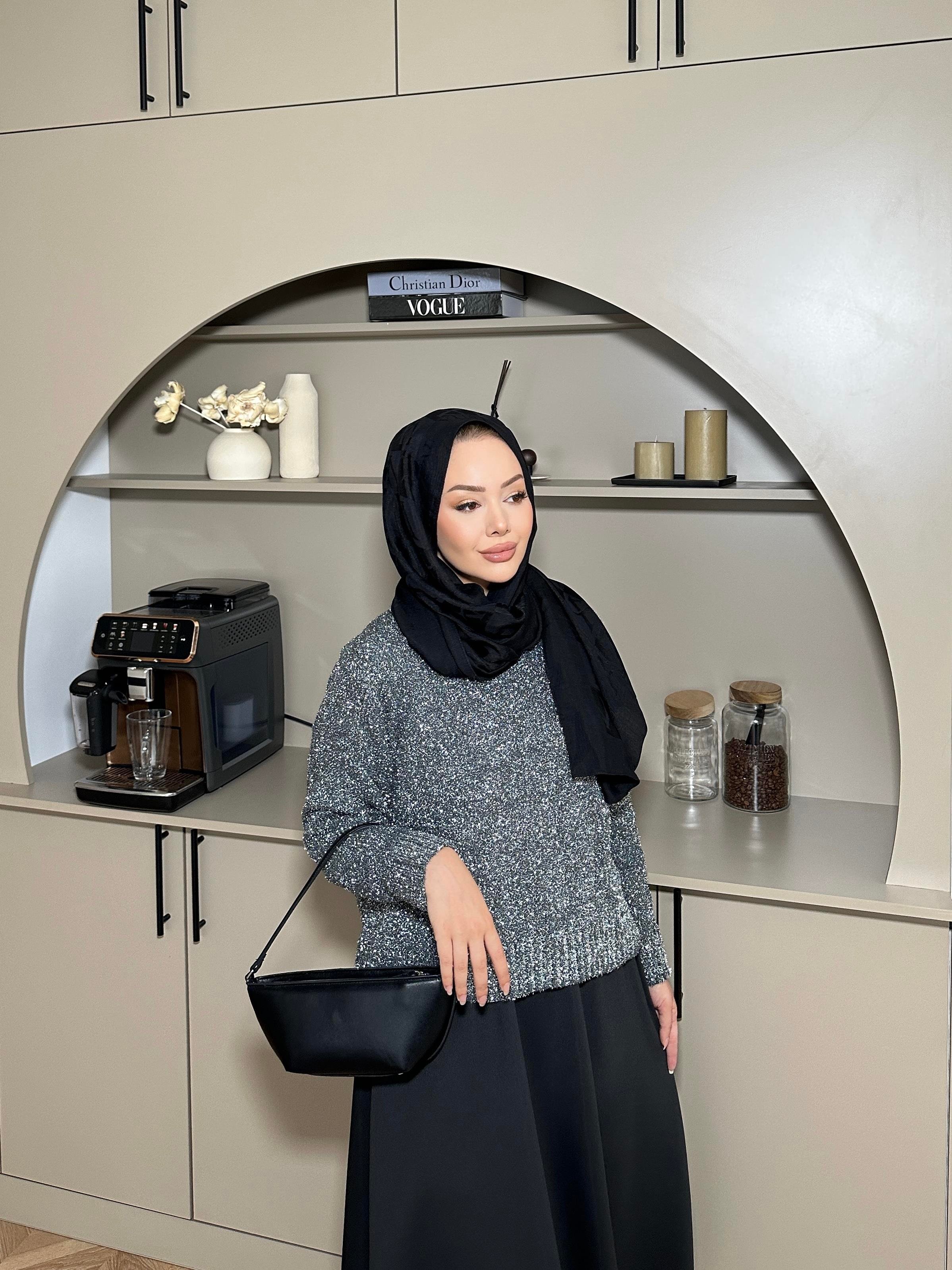 Simli Kısa Kazak Gri